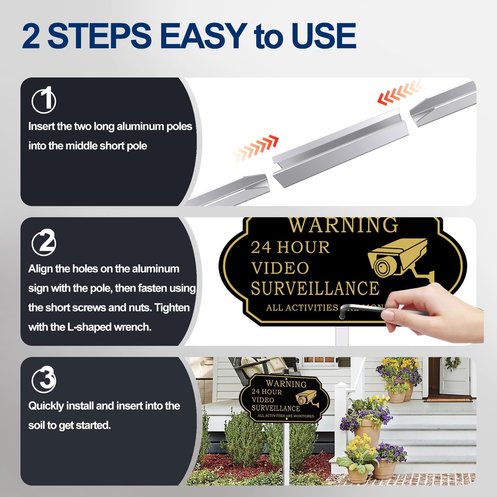 2 PCS 14×7 Inch Video Surveillance Sign With 28 Inch Stake Aluminum Security
