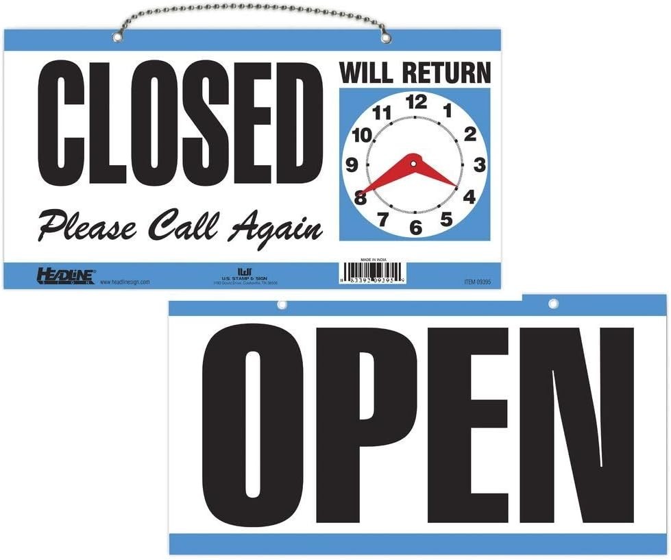 Vibrant Blue Open/Closed Sign with Clock Hands – Must-Have for Businesses!