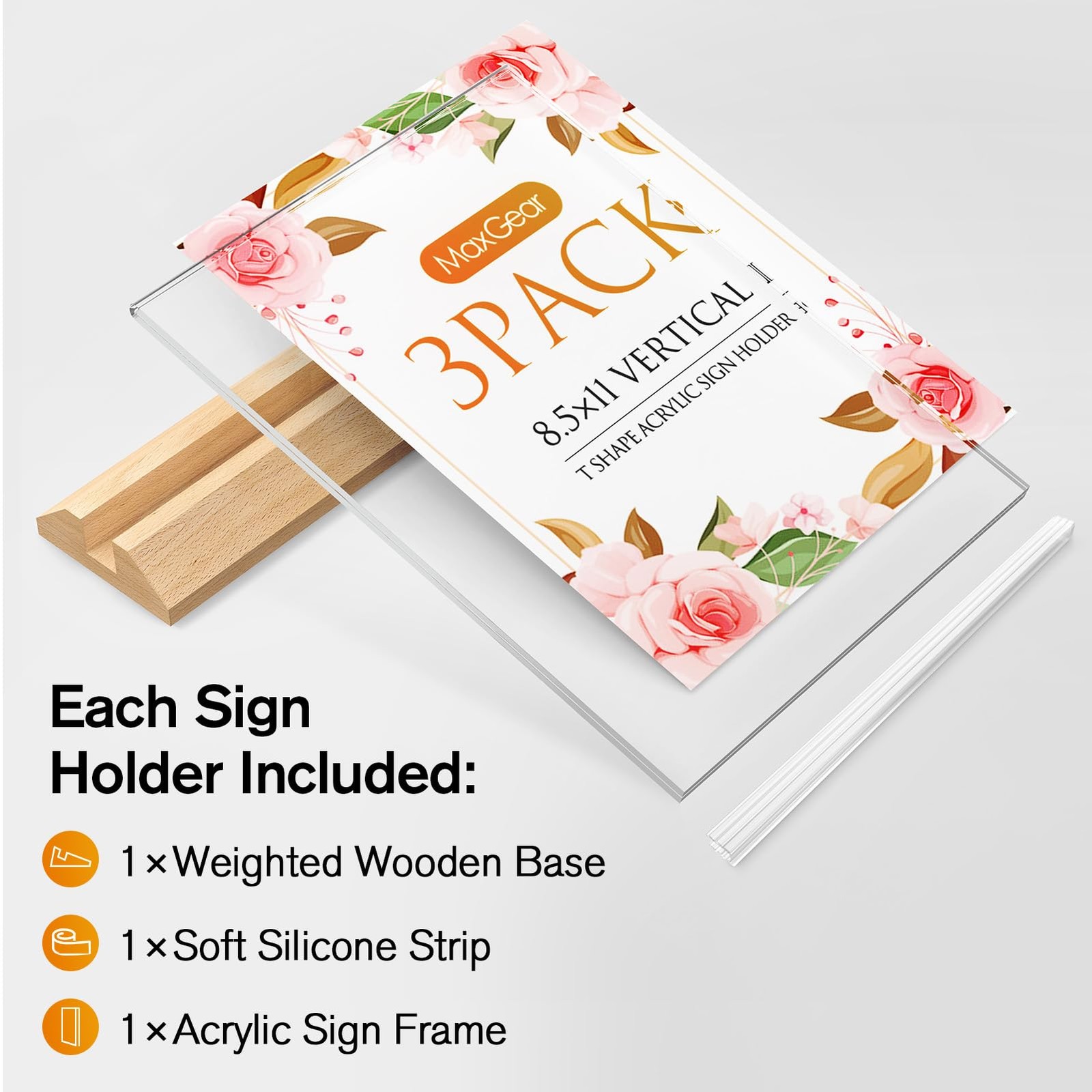 MaxGear Acrylic Sign Holder 8.5×11, Clear Table Display Stand With Wood