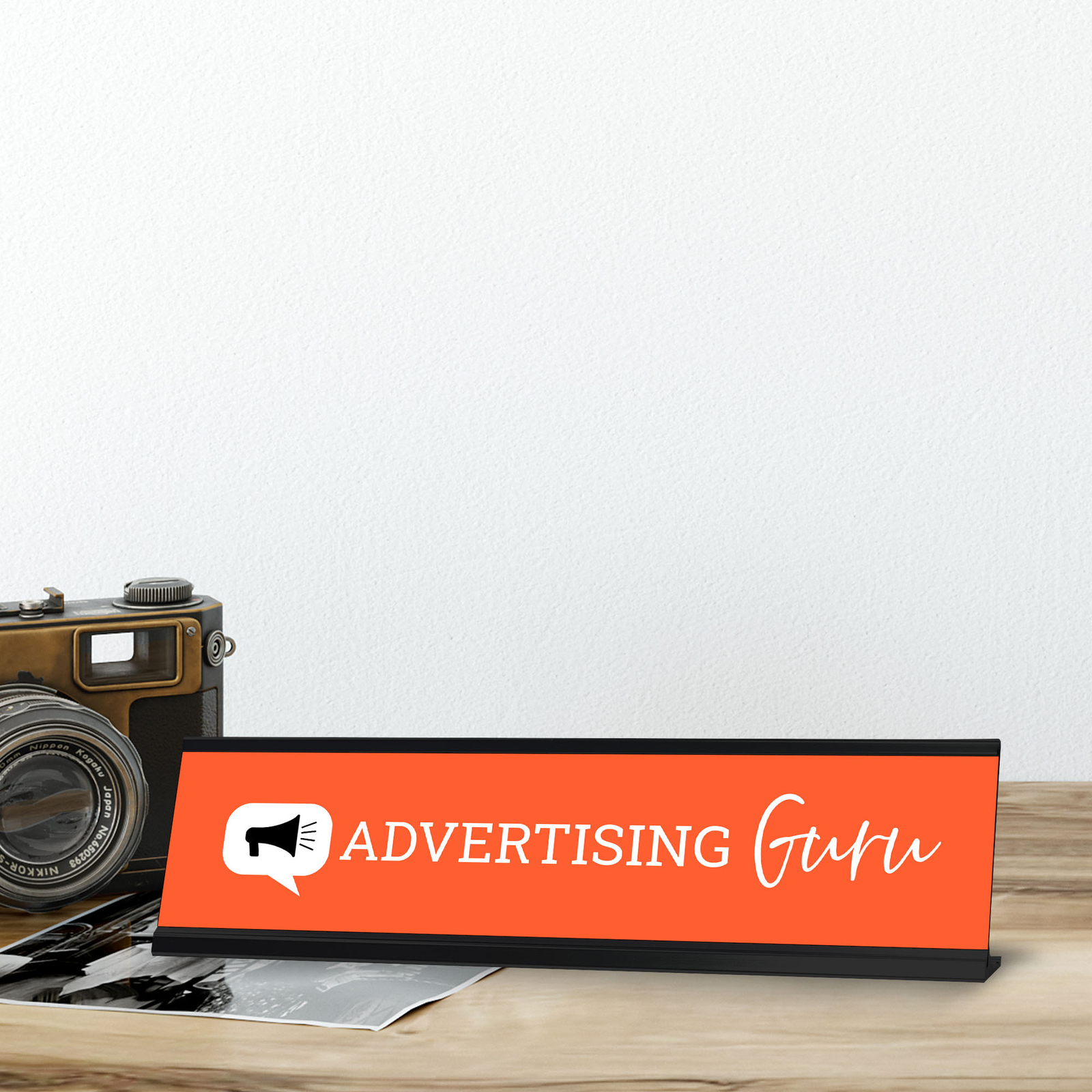 Advertising Guru, Orange Black Frame, Desk Sign (2 x 8&Prime;)