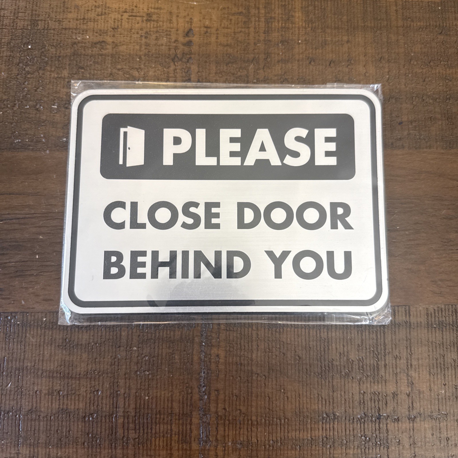 2 Pack Classic Framed Please Close Door Behind You Sign 5&Prime; x 7&Prime; Brushed Silver