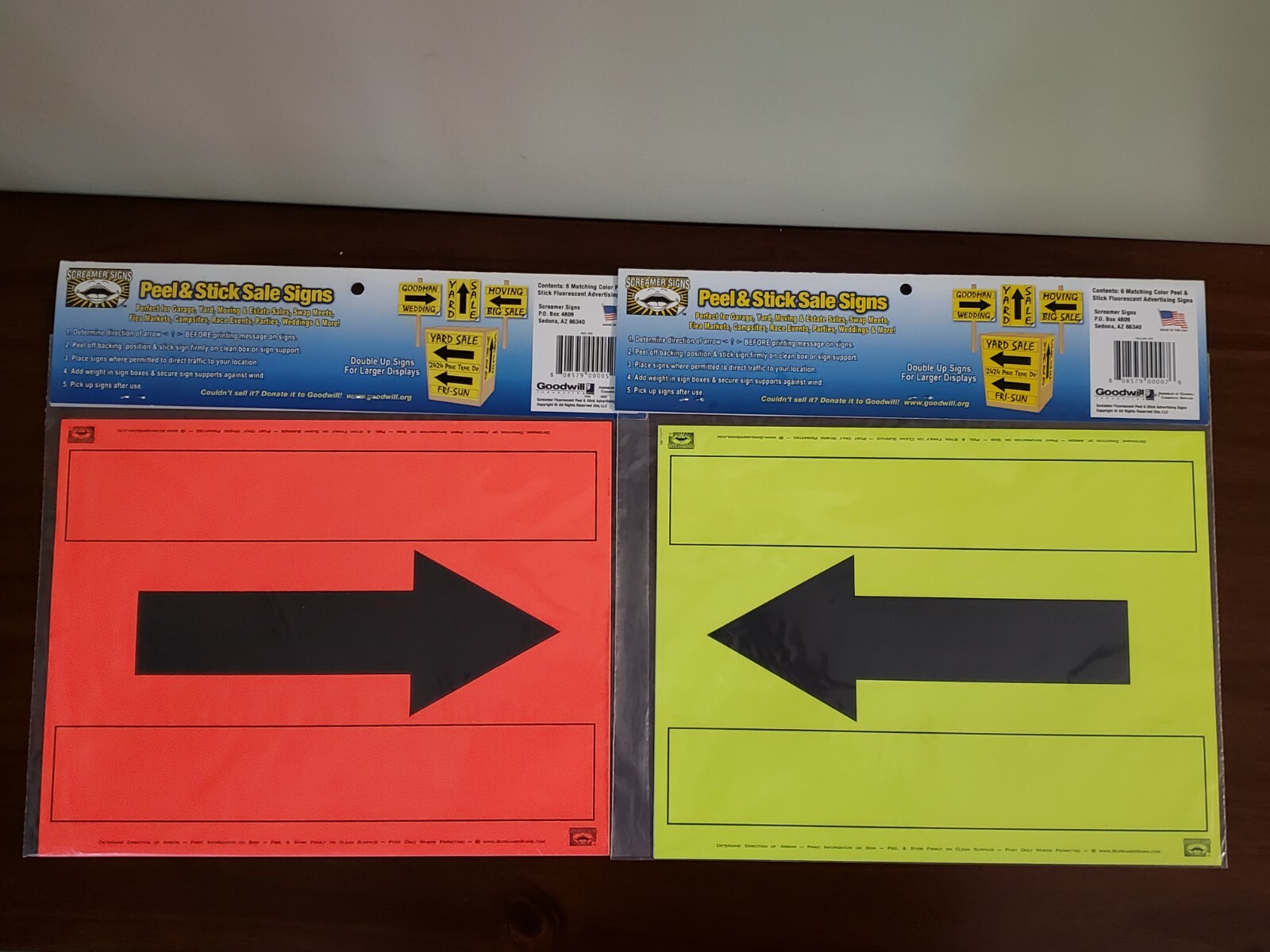 (Lot of 2) Peel & Stick Sale/Event Signs; 6 per pack; Orange/Yellow-New!