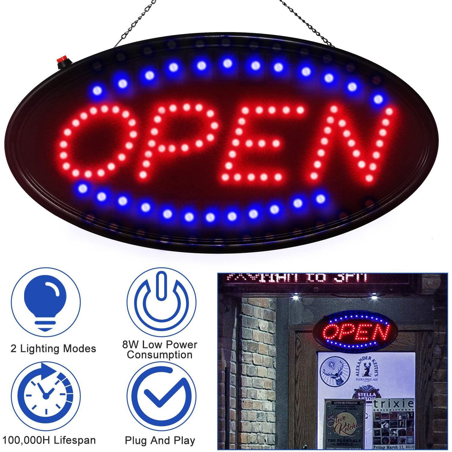 Ultra Bright LED Neon Open Sign Flash/Normal Lighting Store Business Sign Animat