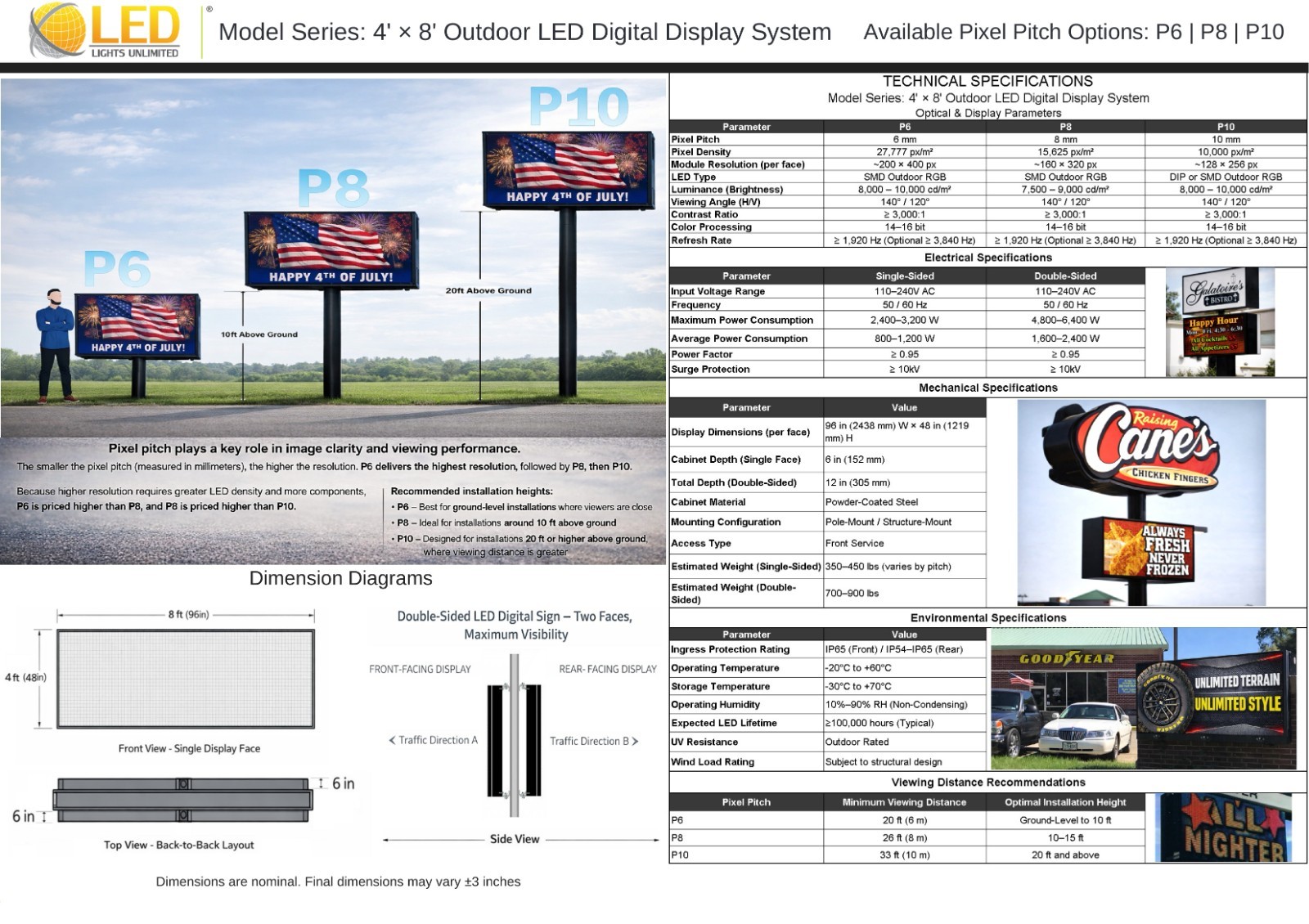 P6 5×10 FT Double-Sided LED Billboard Outdoor Full-Color Programmable Display HD