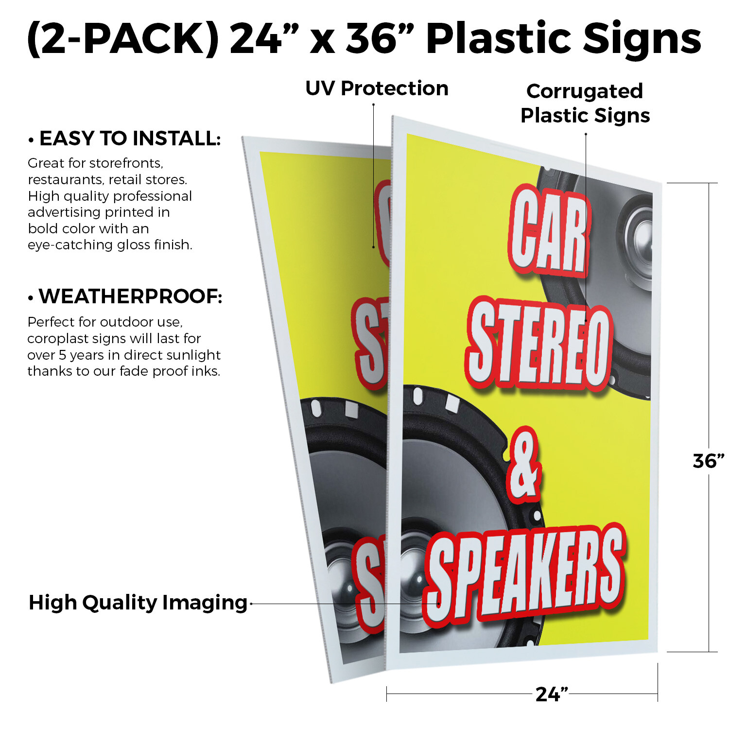 Car Stereo & Speakers 24&Prime; x 36&Prime; 2 Pack Of Store Sign Plastic Or Decal