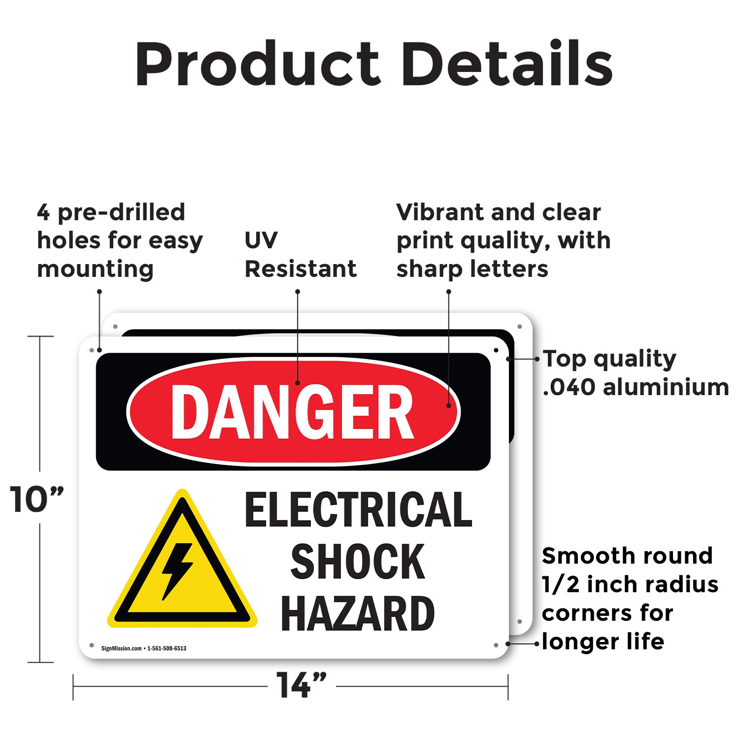 (2 Pack) Electrical Shock Hazard OSHA Danger Sign Decal Metal Plastic