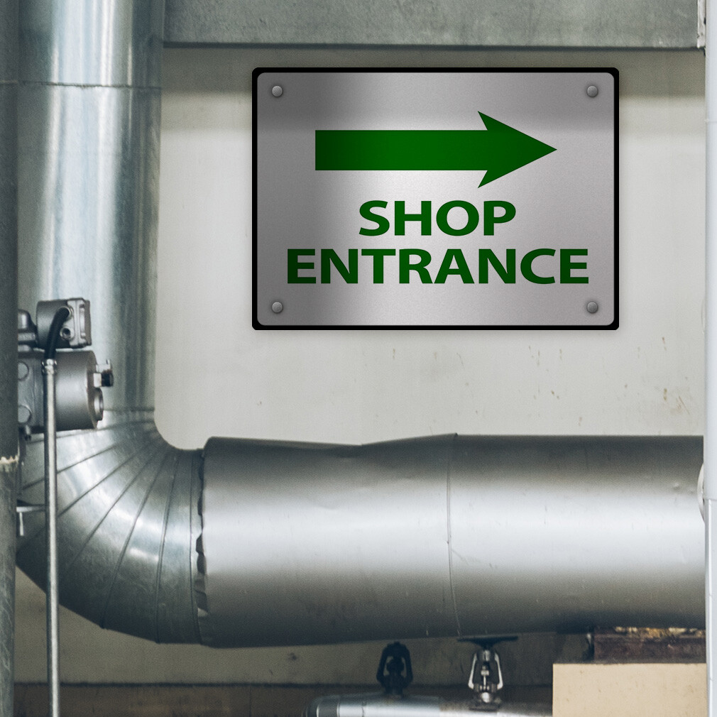 Aluminum Horizontal Metal Sign Shop Entrance Right Directional Acrylic Door