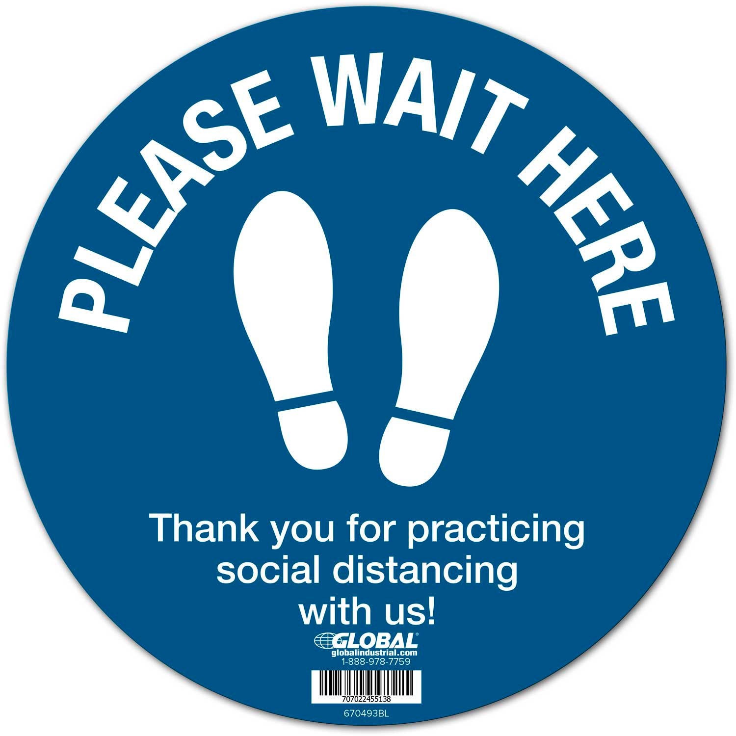 Global Industrial Blue Please Wait Here Floor Sign 12 » Round Vinyl Adhesive