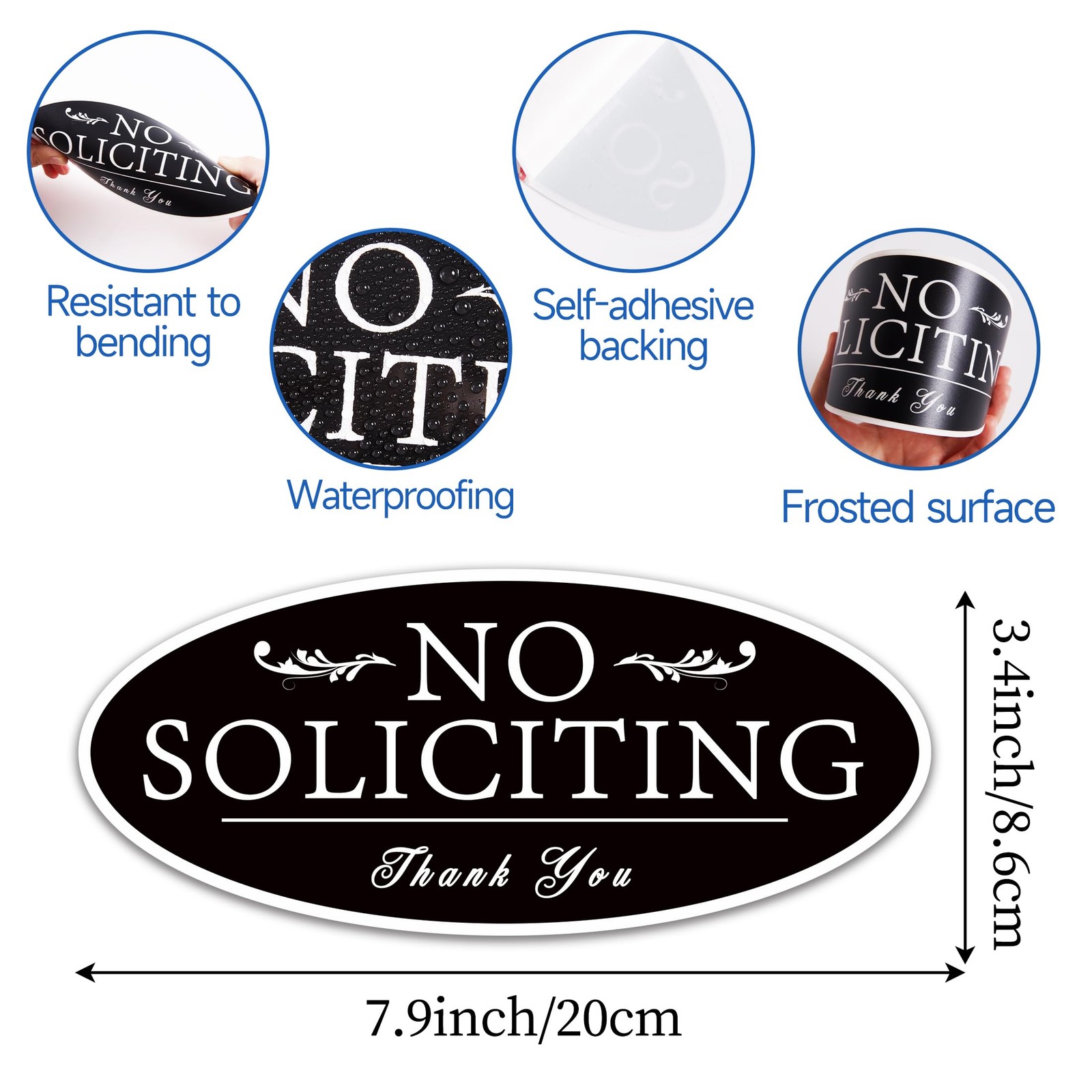 No Soliciting Sign Sticker for Front Door, Self-Adhesive Modern No Solicitors