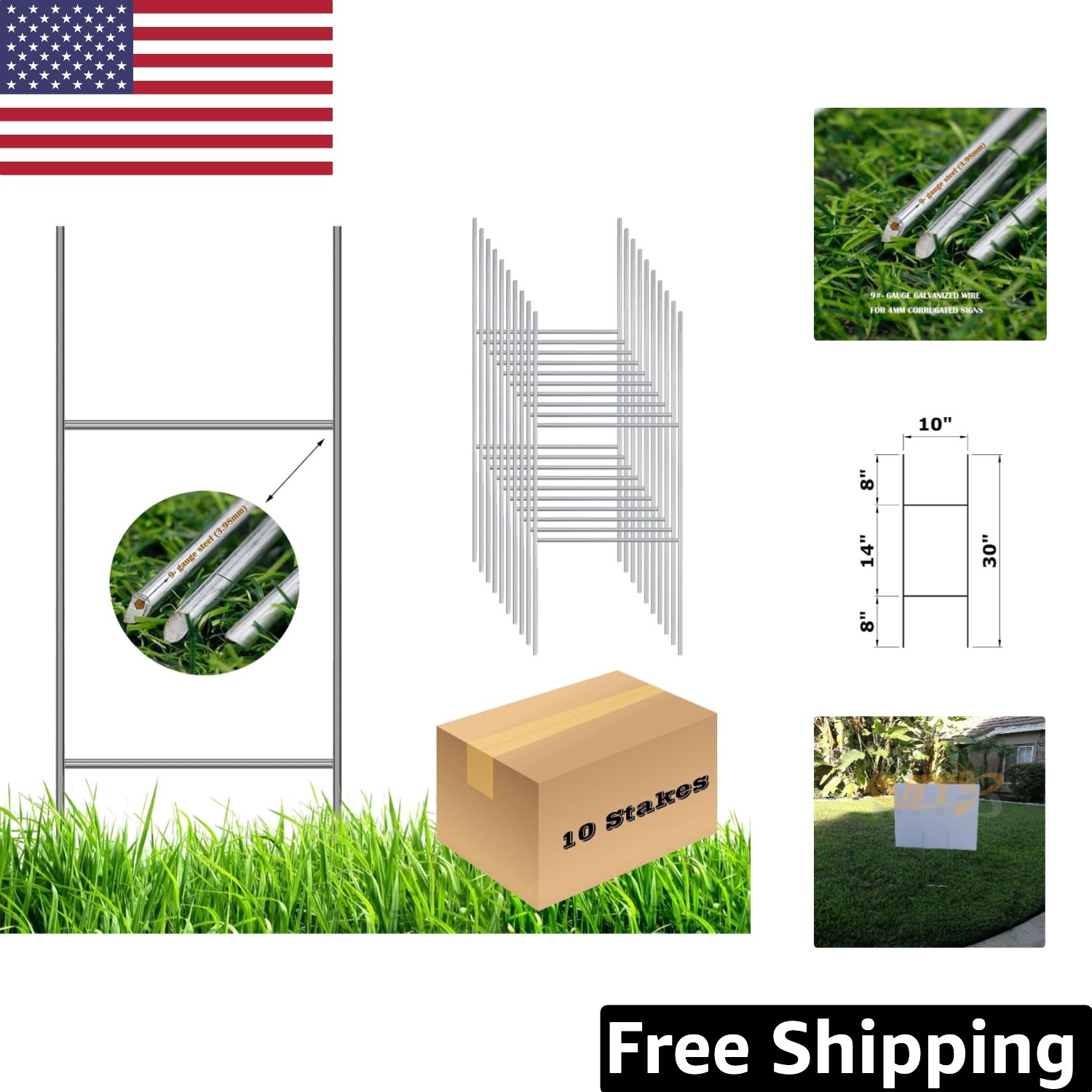H Frame Wire Stakes – 10 Pack, 30×10 Inch – Easy Installation for All Signs