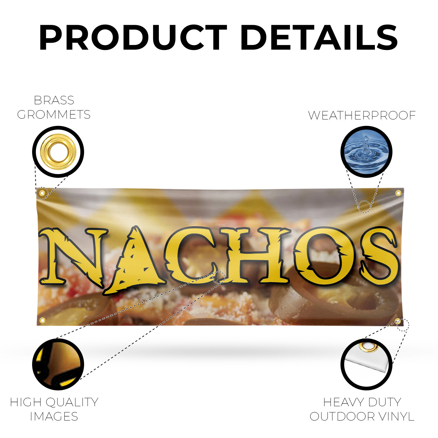 Nachos 13 oz Vinyl Banner Sign with Metal Grommets Heavy-Duty Single-Sided