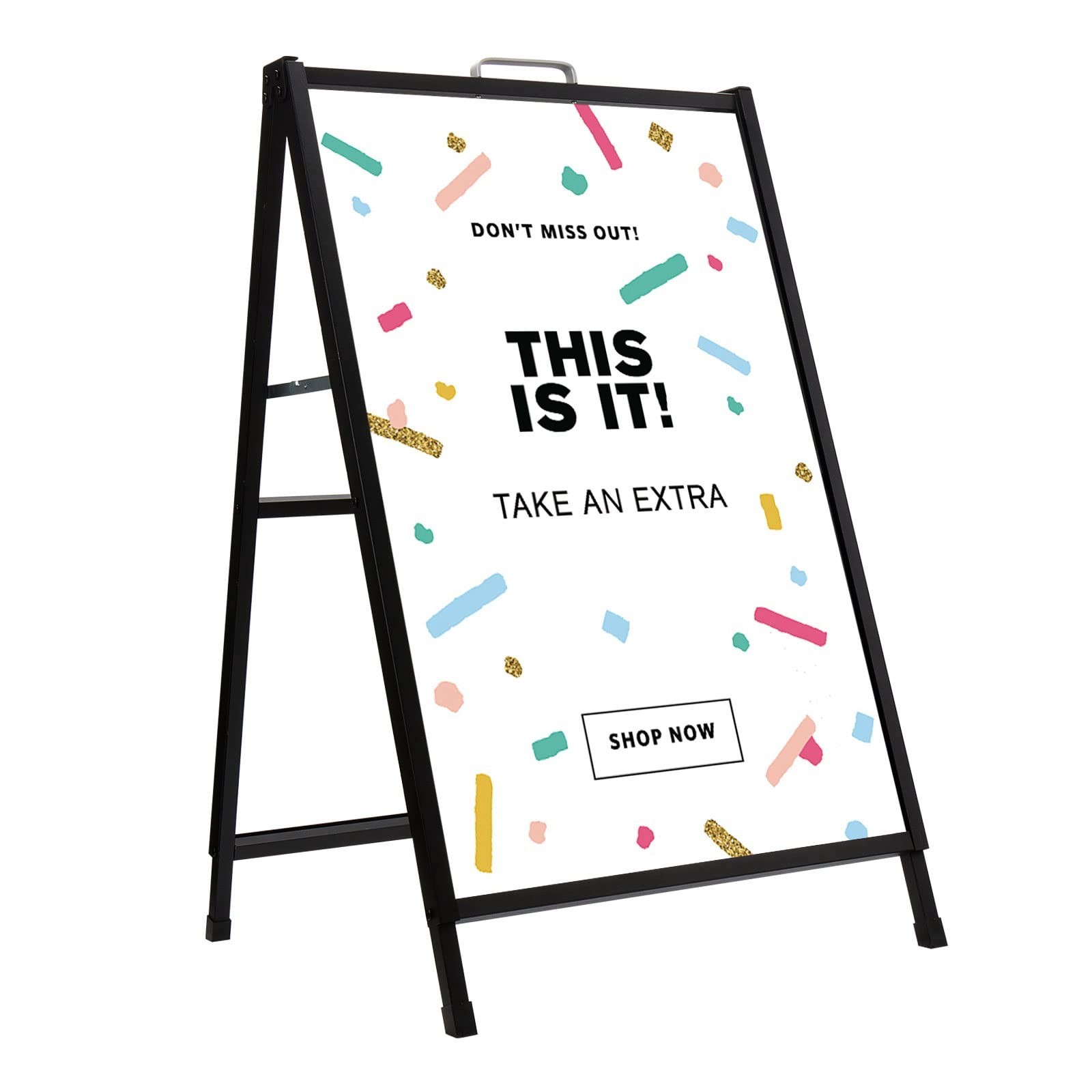 Heavy Duty Double-Sided A-Frame Sidewalk Sign 24×36 Inch Metal Frame, Black