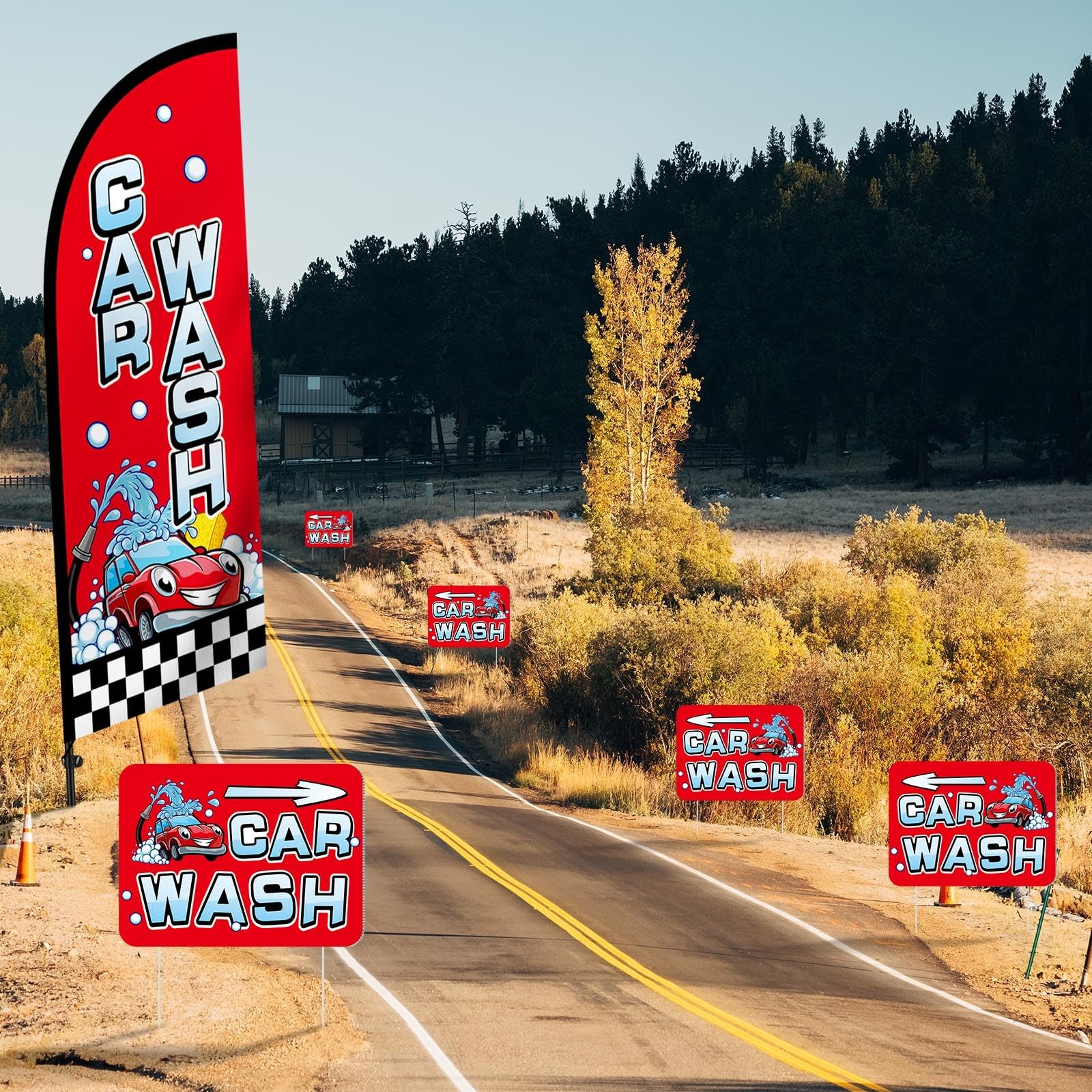 Car Wash Feather Flag Pole Kit Include 7 ft Banner Flag with Poles 5 Pcs Car …