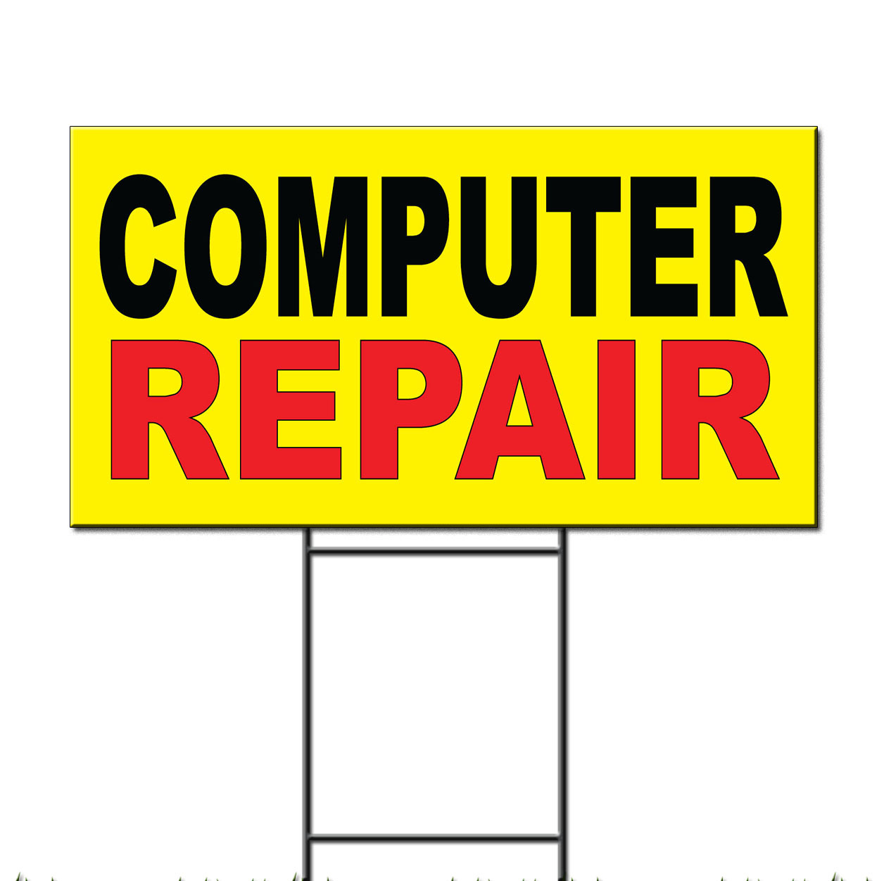 Computer Repair Yellow Background Black Red Plastic Yard Sign /Free Stakes