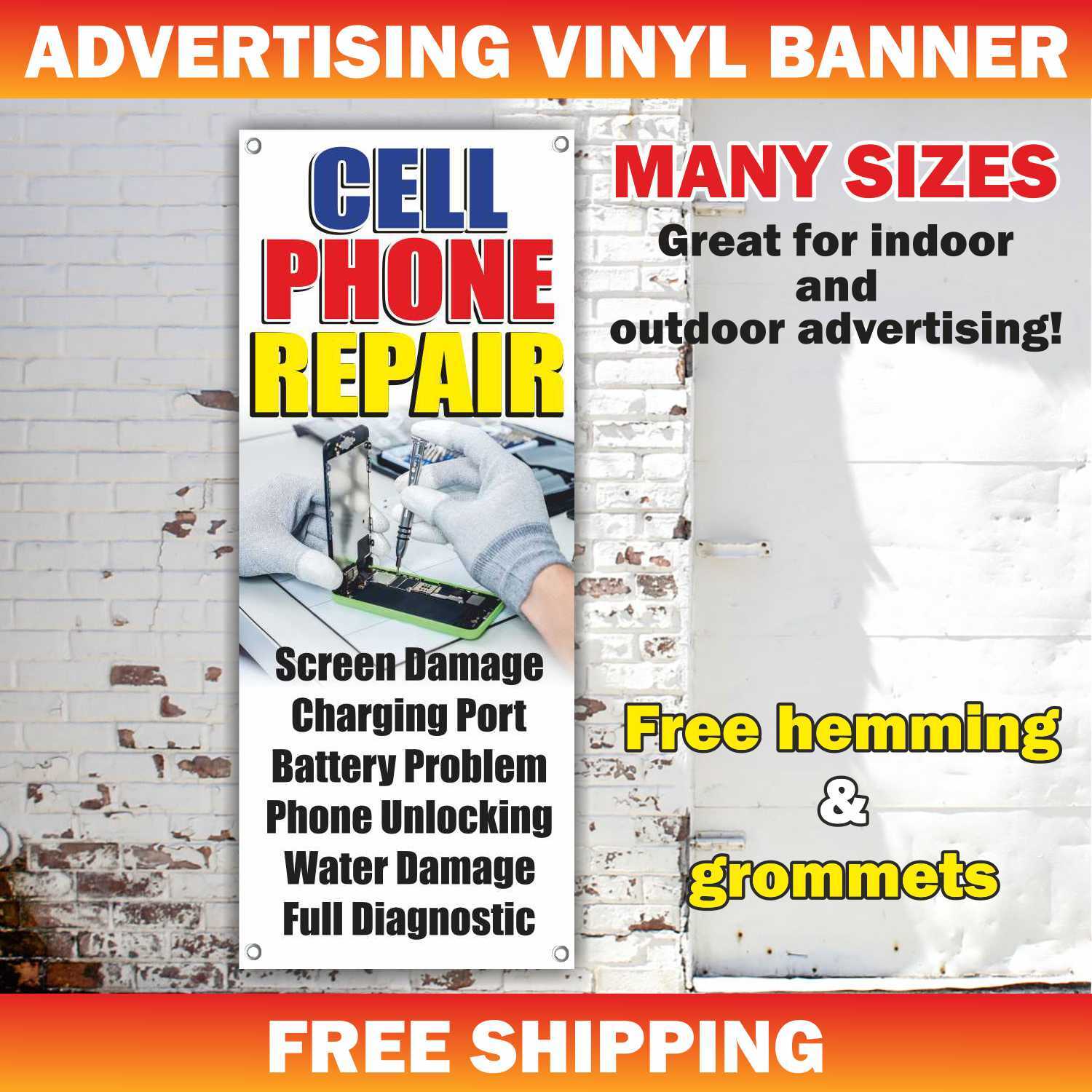 CELL PHONE REPAIR Advertising Banner Vinyl Mesh Sign service fix laptop shop