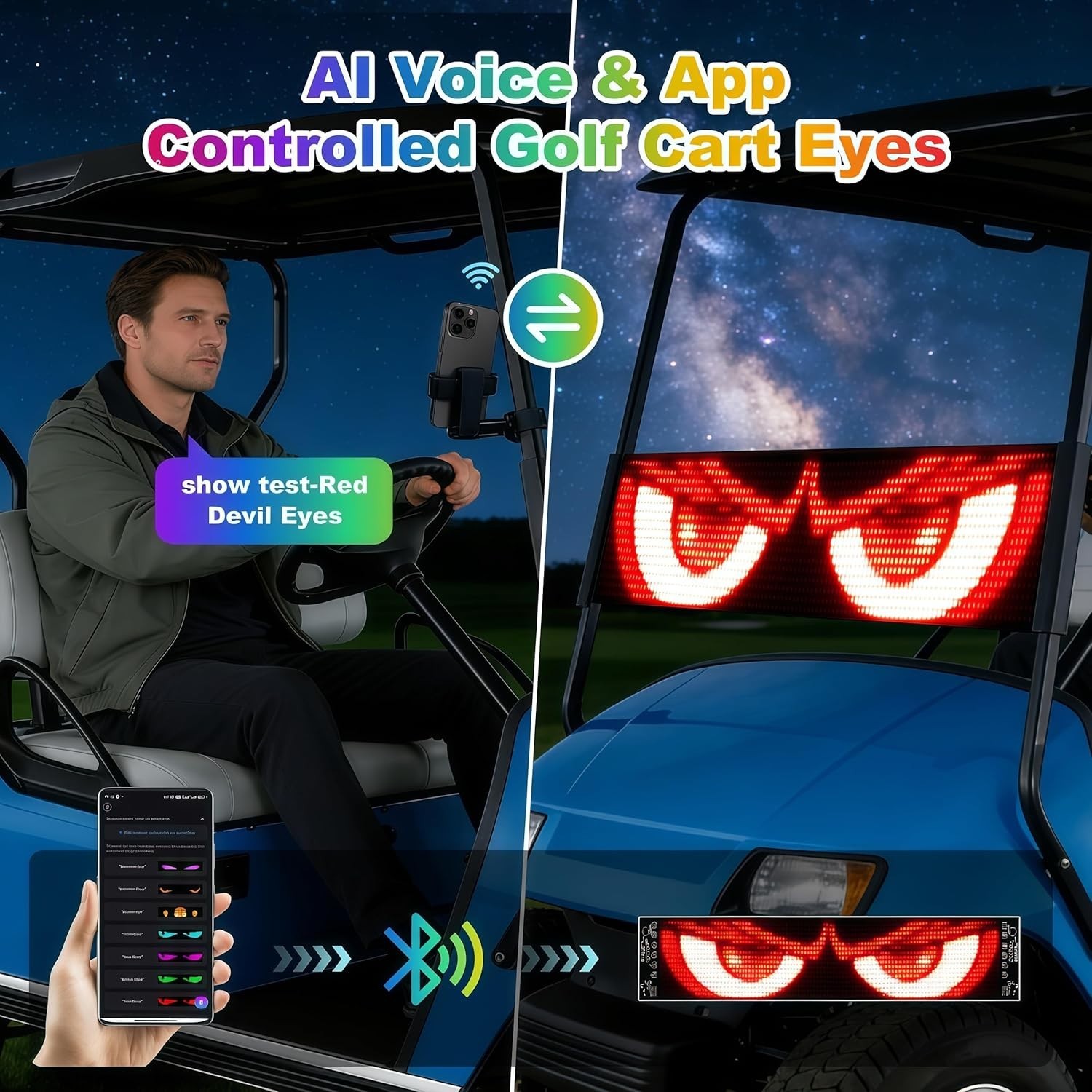 Programmable RGB LED Eyes for Cars – Animated, Voice-Controlled Windshield Decor