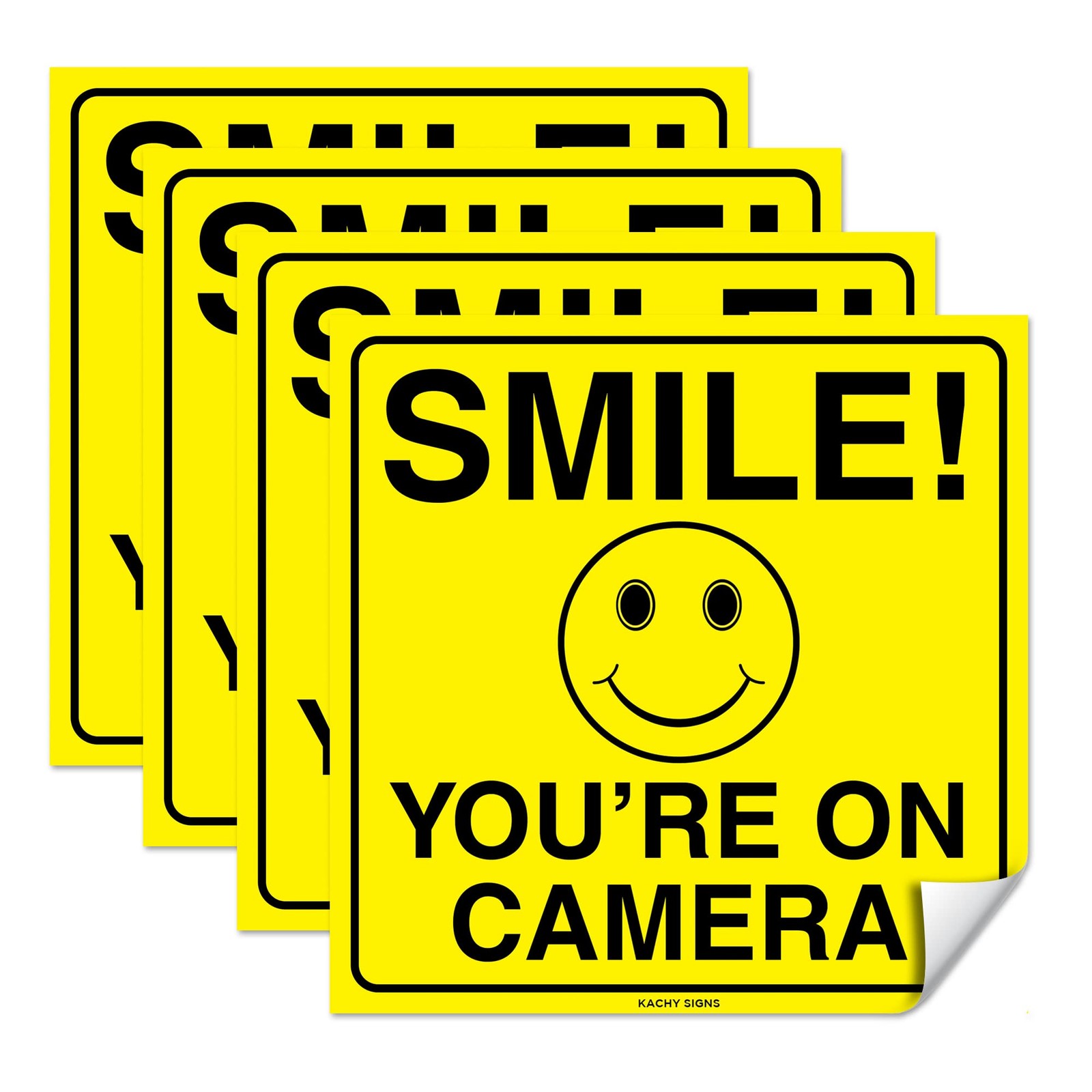 4 PCS 6×6 Inch Smile You&rsquo;re On Camera Sign Self Adhesive Vinyl Decal Sticker