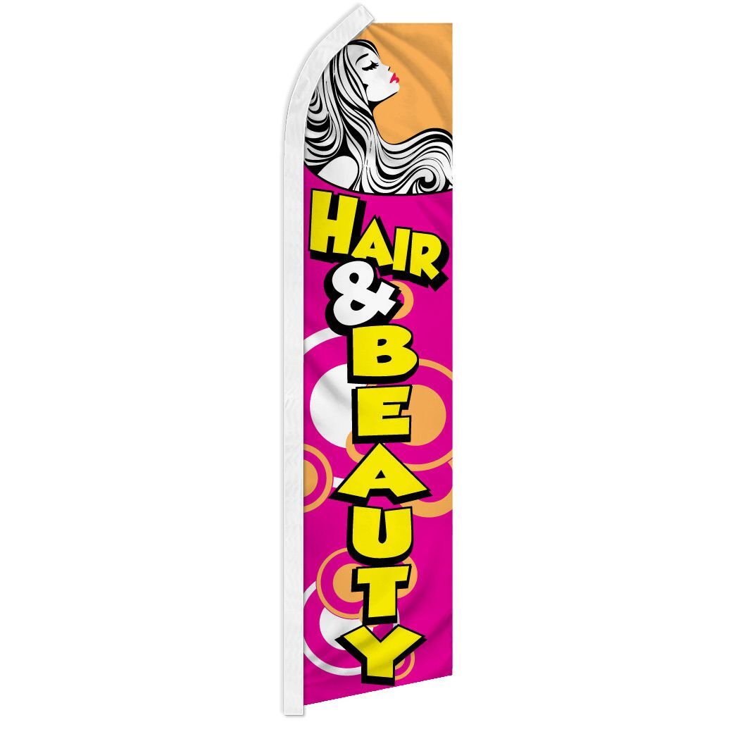 HAIR & BEAUTY super flag swooper banner sign salon spa *POLE NOT INCLUDED*