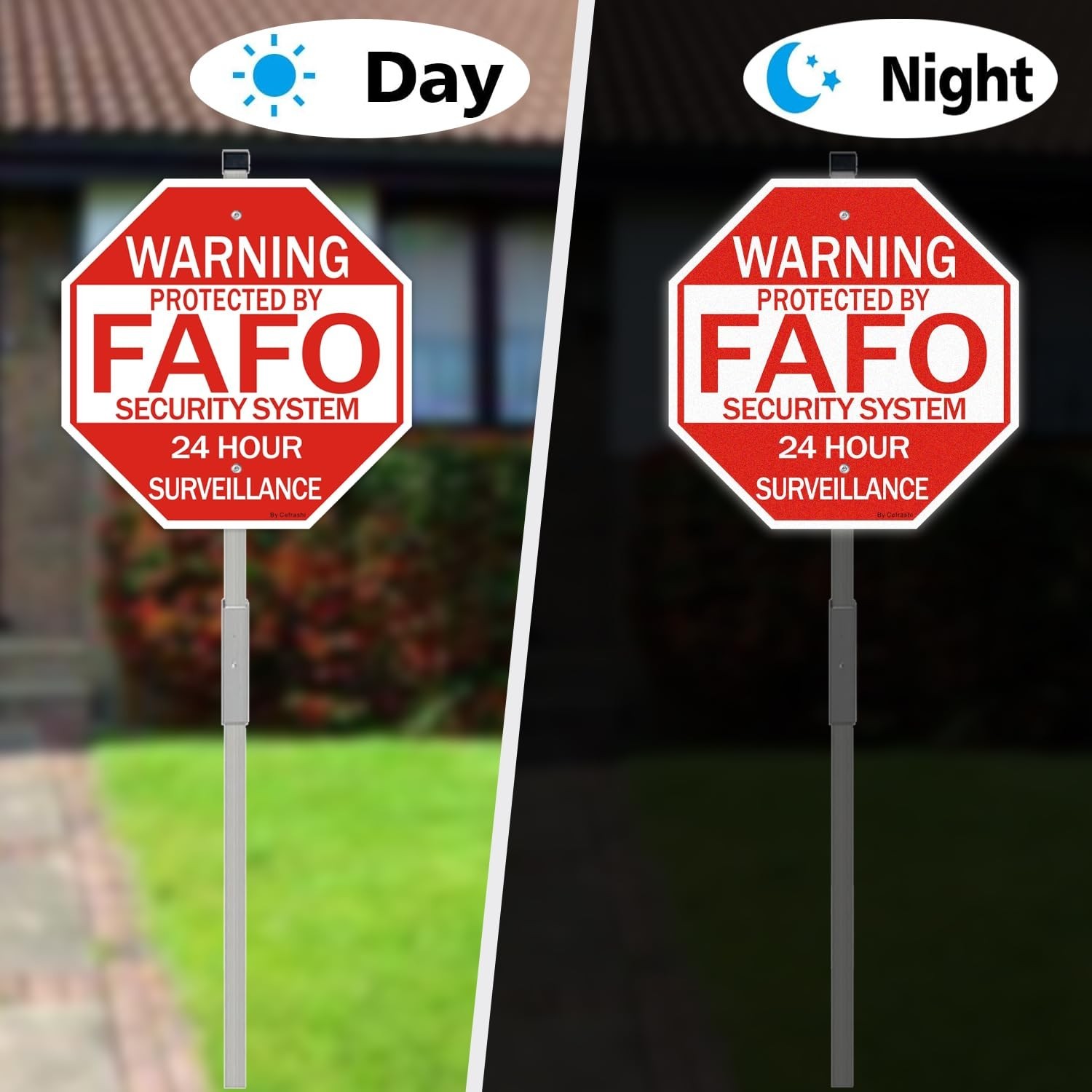 2 Pack Reflective Home Security Signs with 36&Prime; Metal Stakes – Waterproof, UV Pro