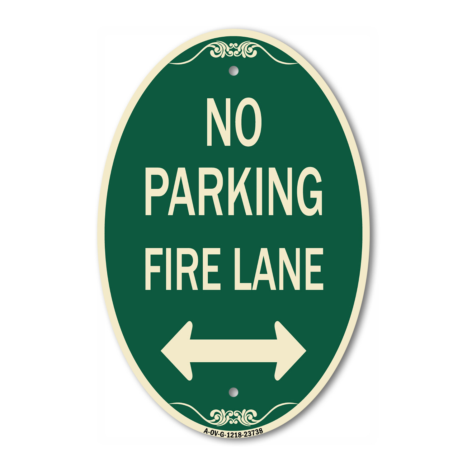 No Parking Fire Lane (With Bidirectional Arrow) 12&Prime; x 18&Prime; Aluminum Oval Sign