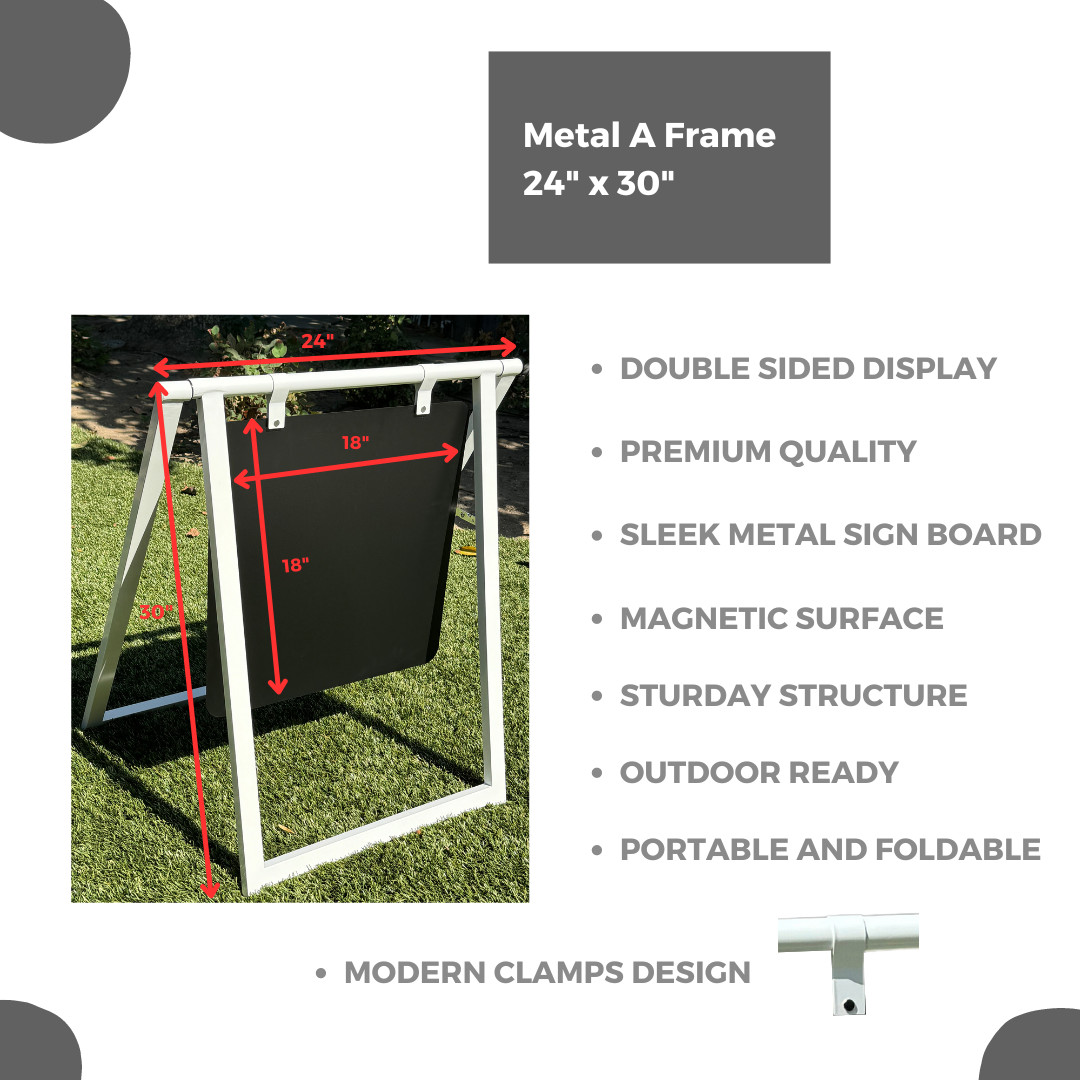 Pop-Up Metal Large A Frame Sign 24&Prime; x 30&Prime;, Black Frame w/Black Board