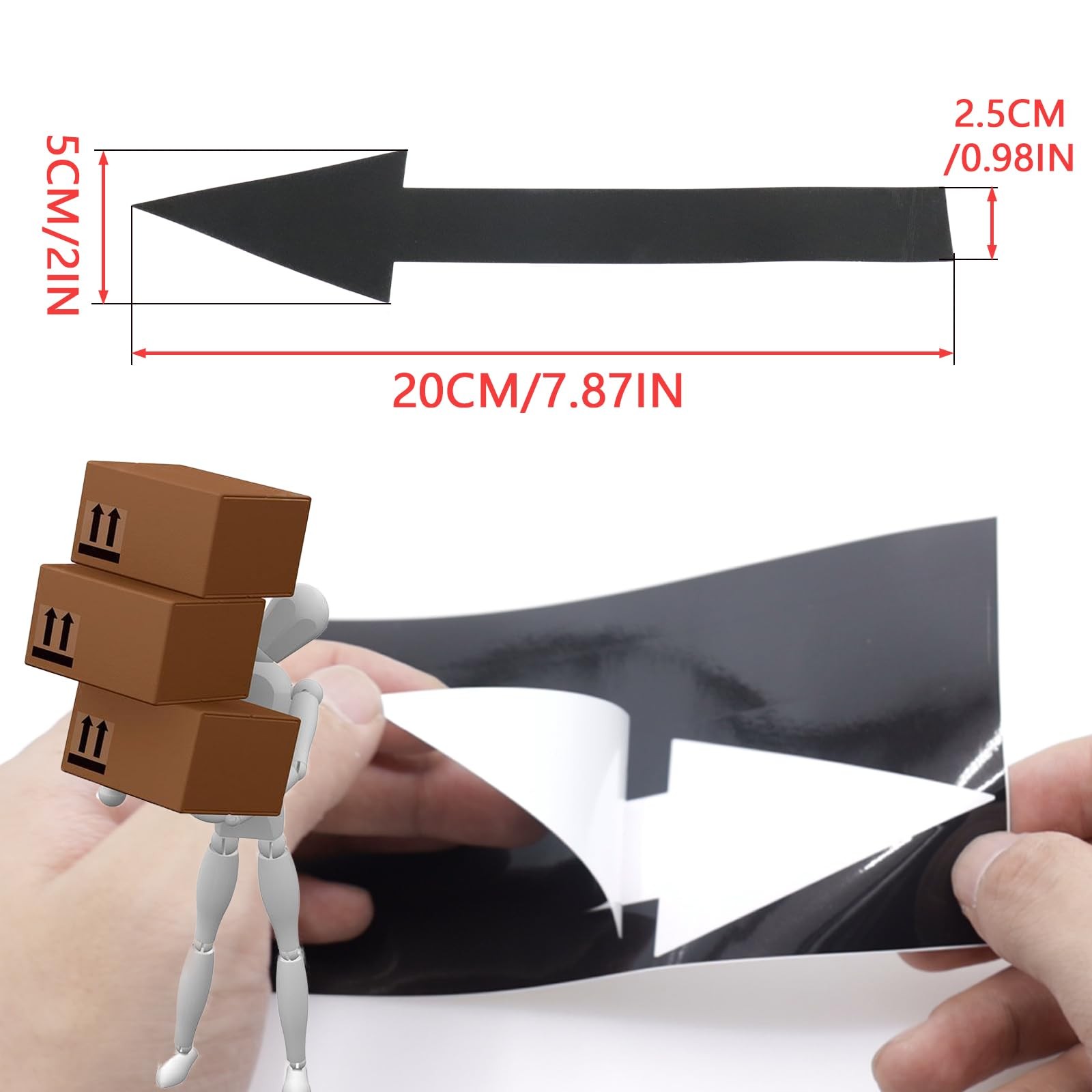 8 x 2 inch Black Arrow Sign Stickers, 12 Pack Waterproof PVC Removable Self Adhe