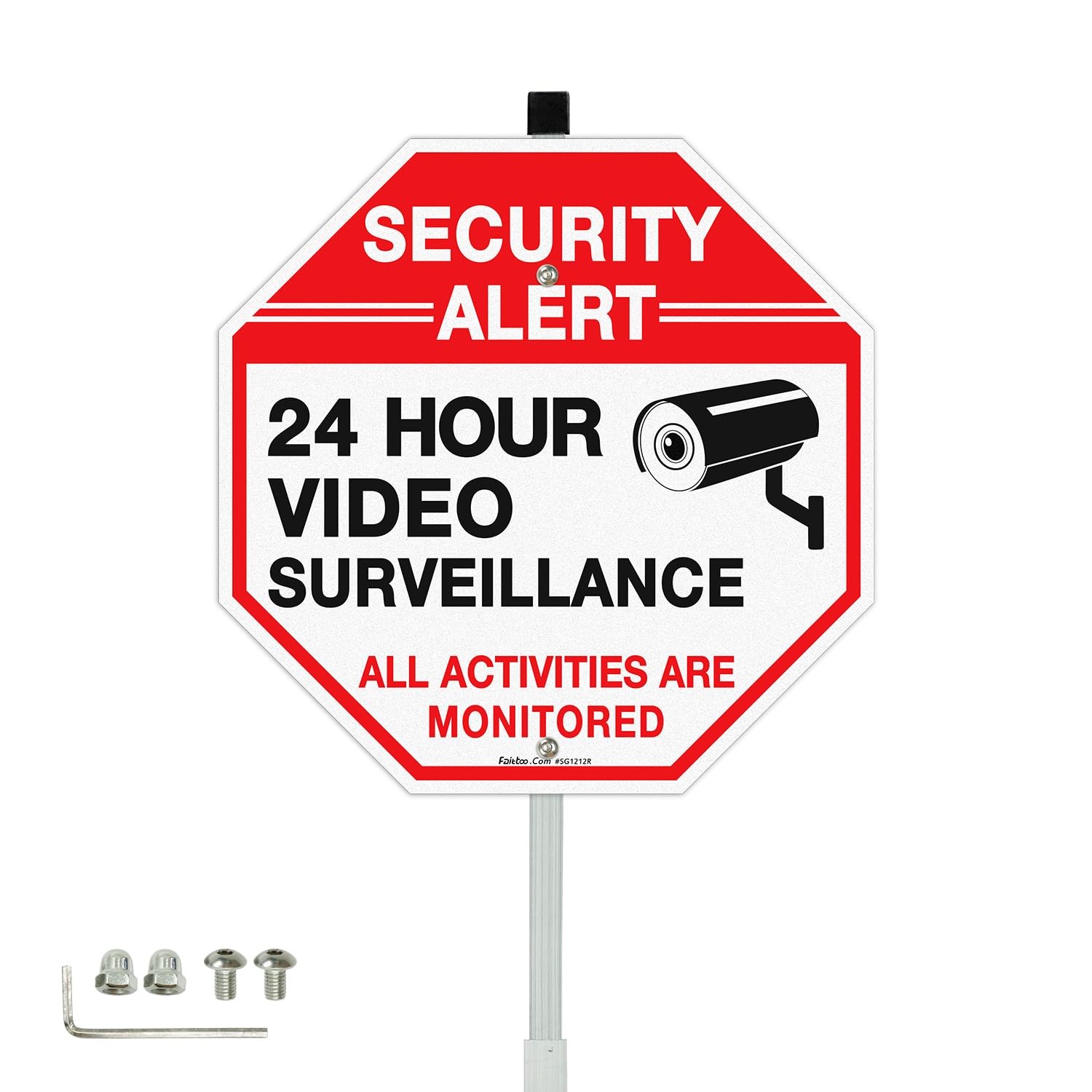 Security Video Surveillance Sign 12x12Inch With 36 Inch Stake Aluminum Rust Free
