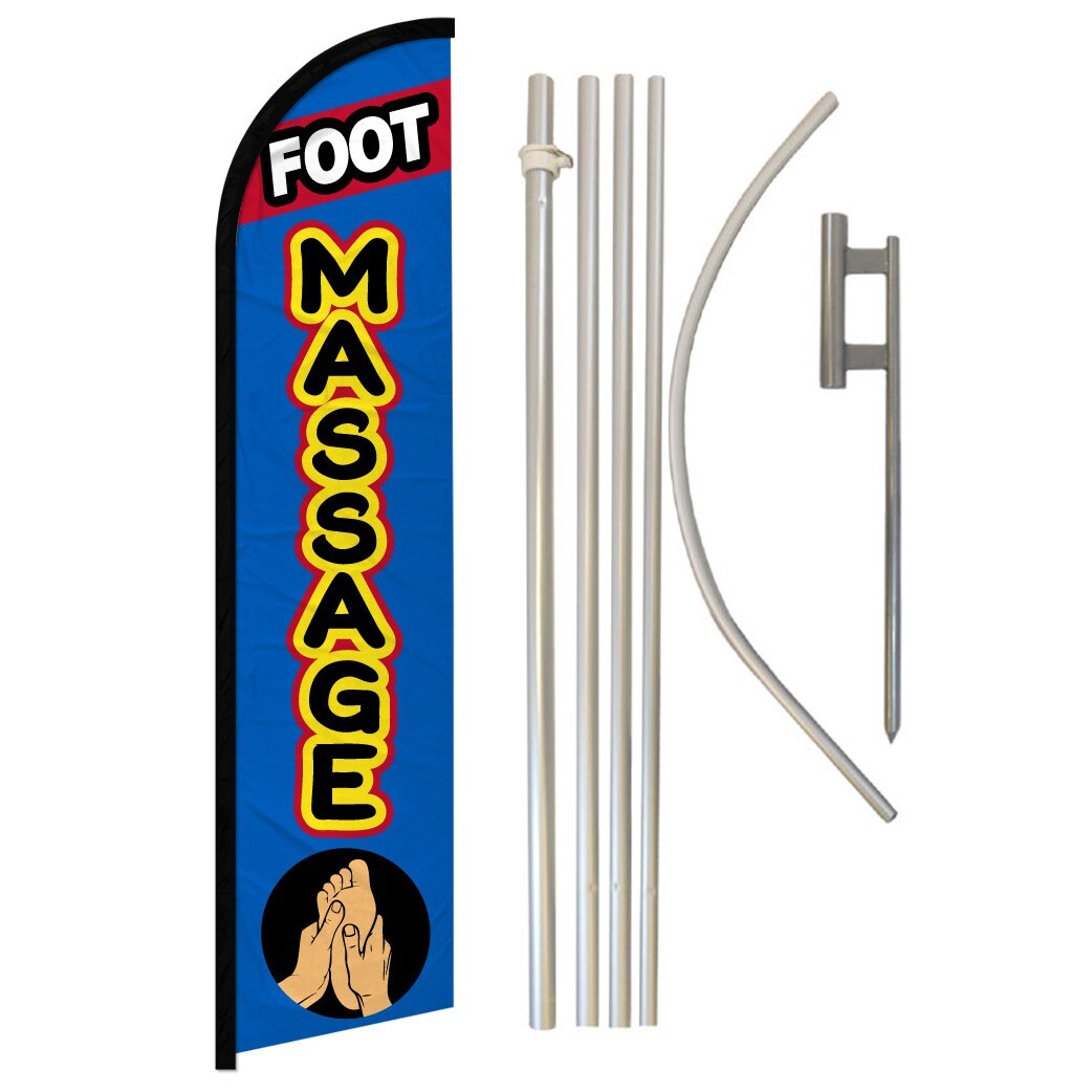 Foot Massage Windless Banner Swooper Advertising Flag Pole Kit Beauty Services