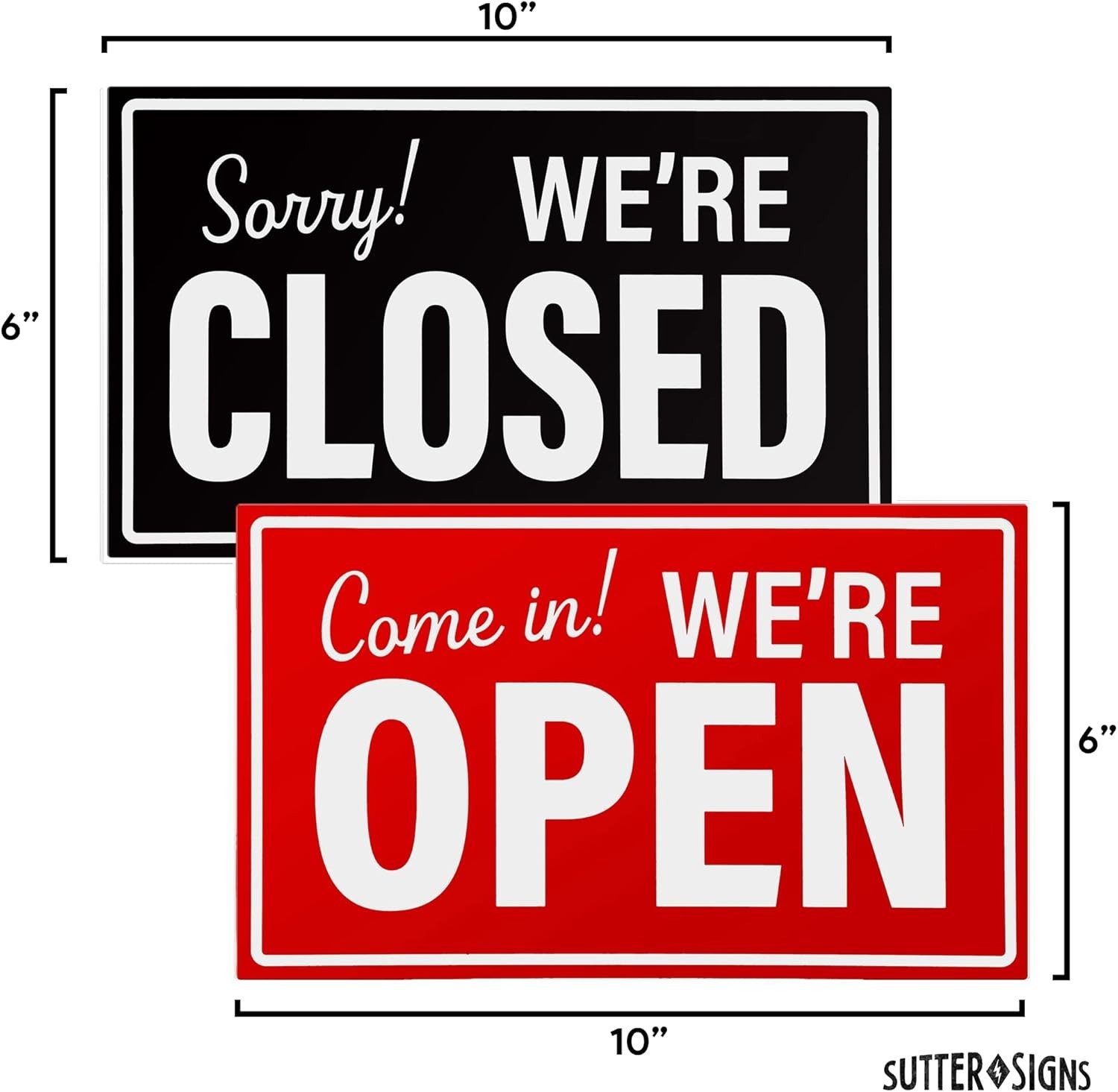 Open Closed Sign for Business, 10&Prime; X 6&Prime; Double Sided Plastic Sign with Twine, Su