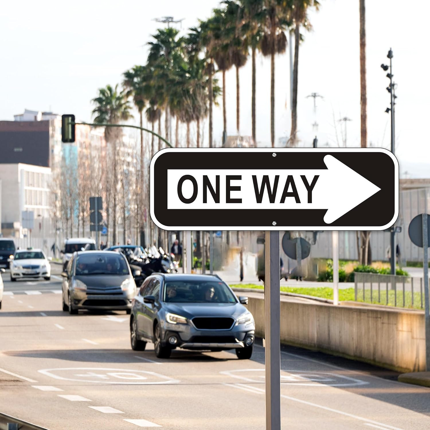 One Way Sign, (2 Pack) One Way Signs Reflective with Right Arrow for Outdoor Str
