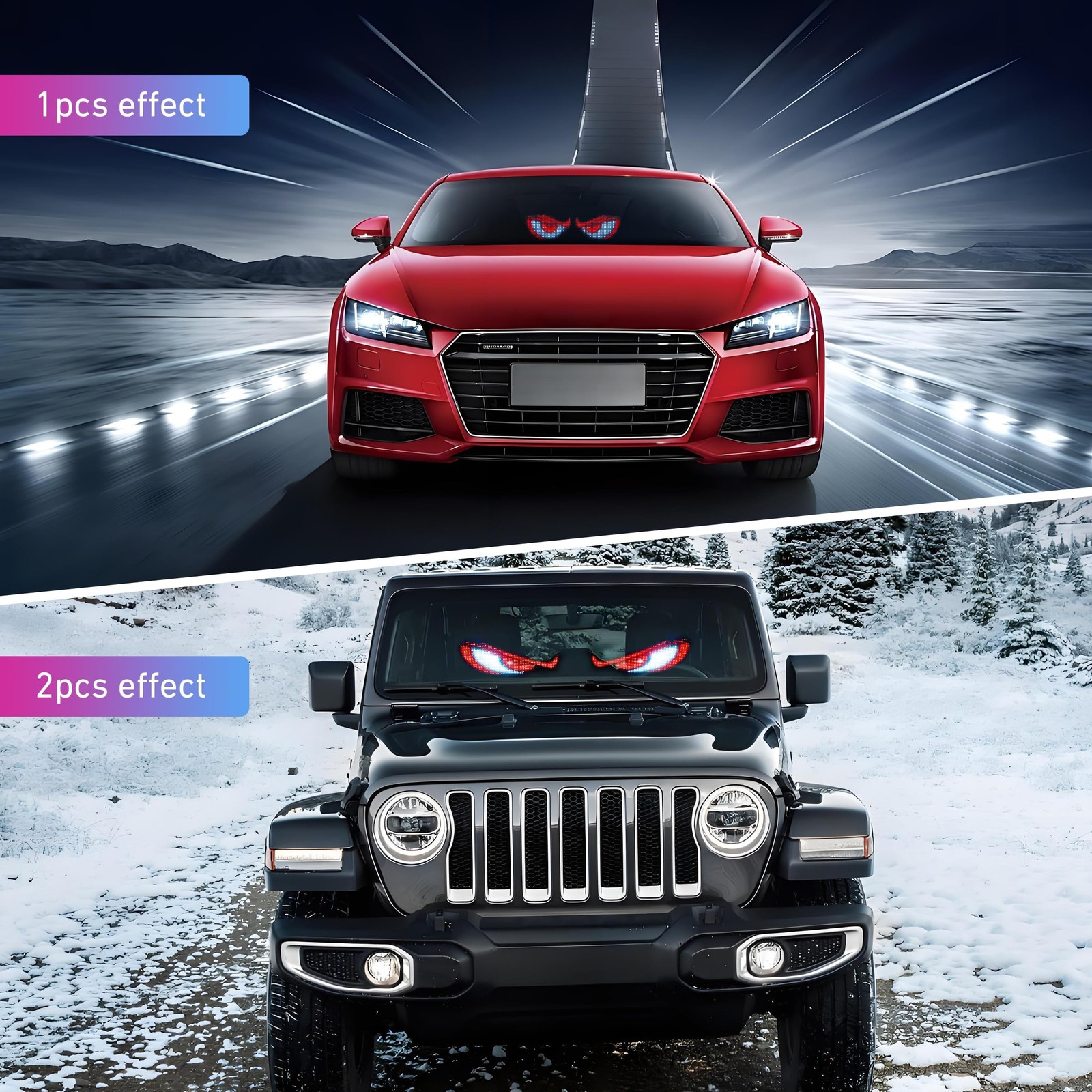 2PCS Devil Eyes Light for Cars,14.72inx3.62in Programmable Flexible LED Displ…