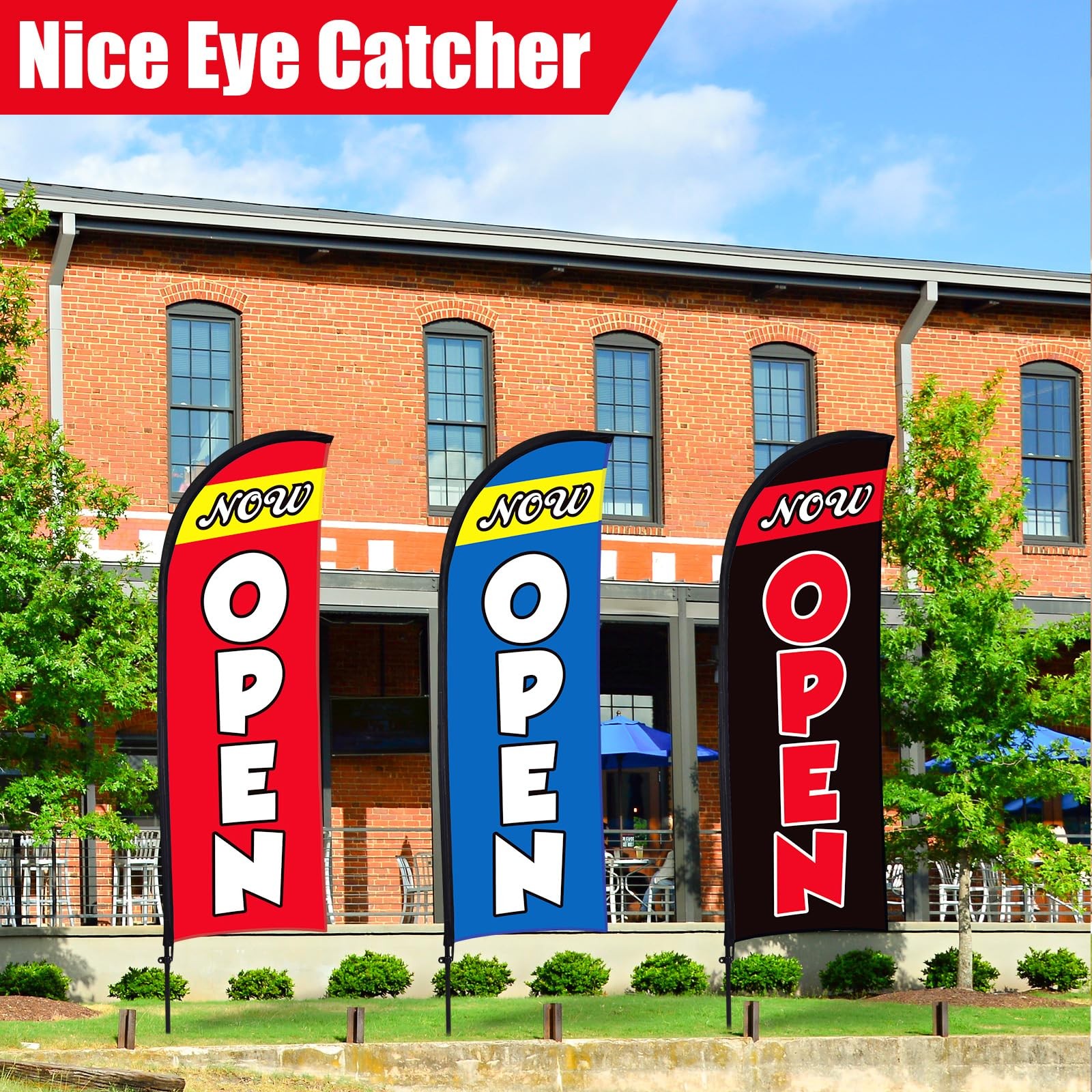 Buryeah 3 Sets Now Open Feather Flag Pole Kit 7 ft for Business Advertising O…