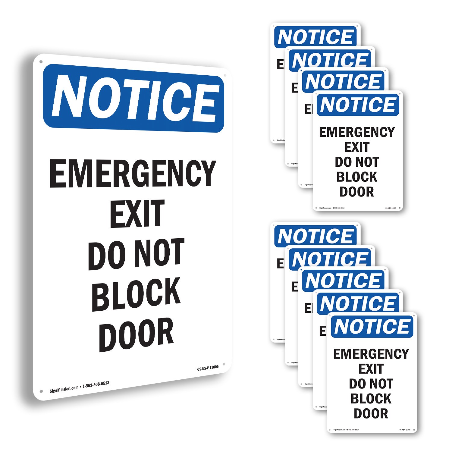Emergency Exit Do Not Block Door OSHA Notice Sign Metal, Decal – 5 or 10 Pack
