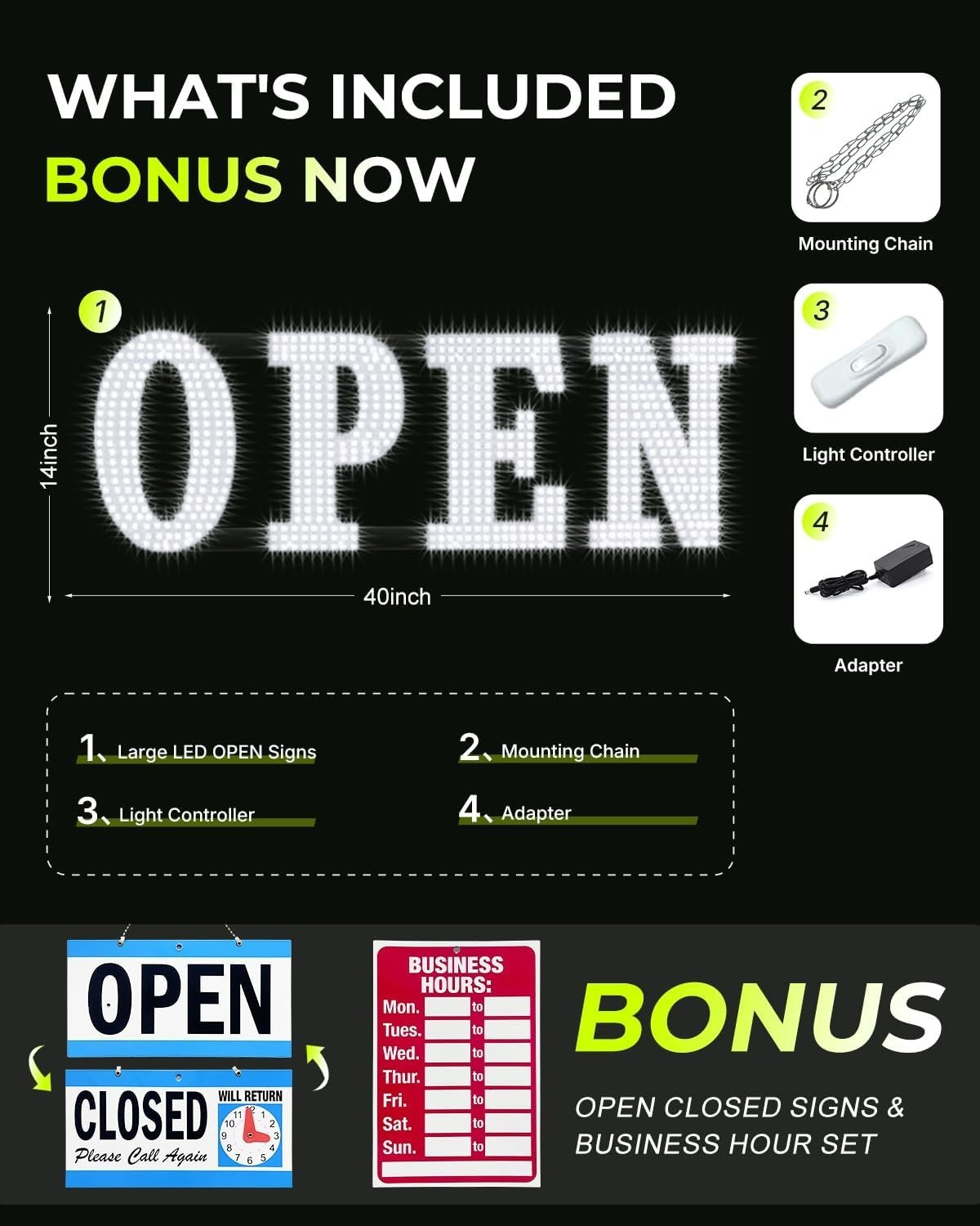 40&Prime;x14&Prime; Open Sign, Extra Bright Jumbo Led Open Signs for Business with High Visi
