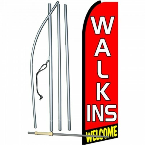 Walk Ins Welcome Kit Swooper Feather Flutter Banner Sign Flag Complete 15&prime;