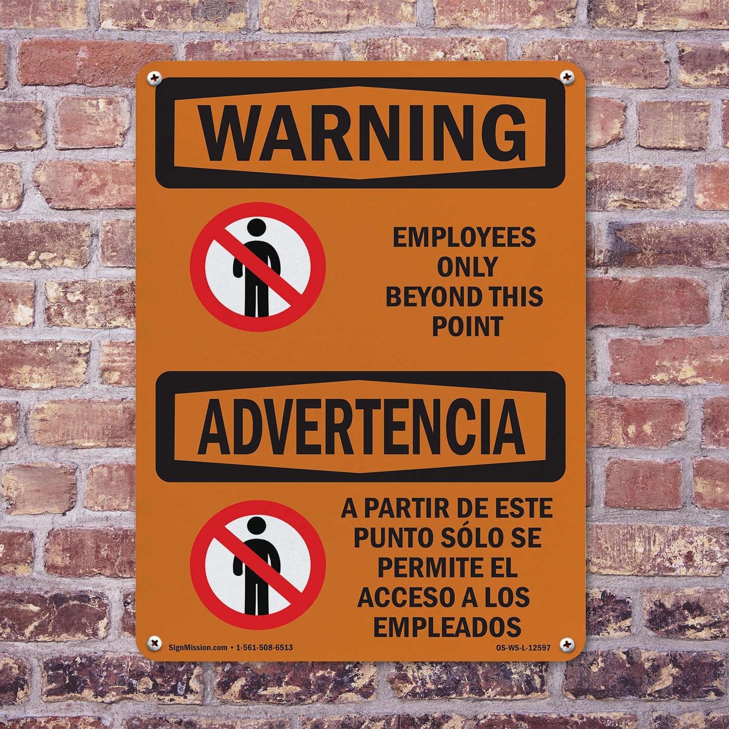 Employees Only Beyond This Point Bilingual OSHA WARNING Sign, Decal 5 or 10 Pack