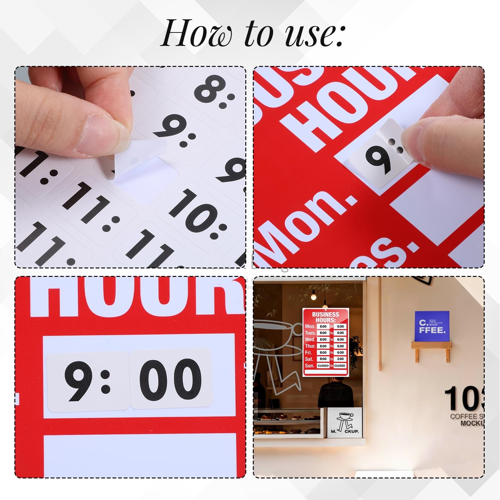 Adjustable Open Closed Business Hours Sign – 2 Pcs with Letter Number Stickers f