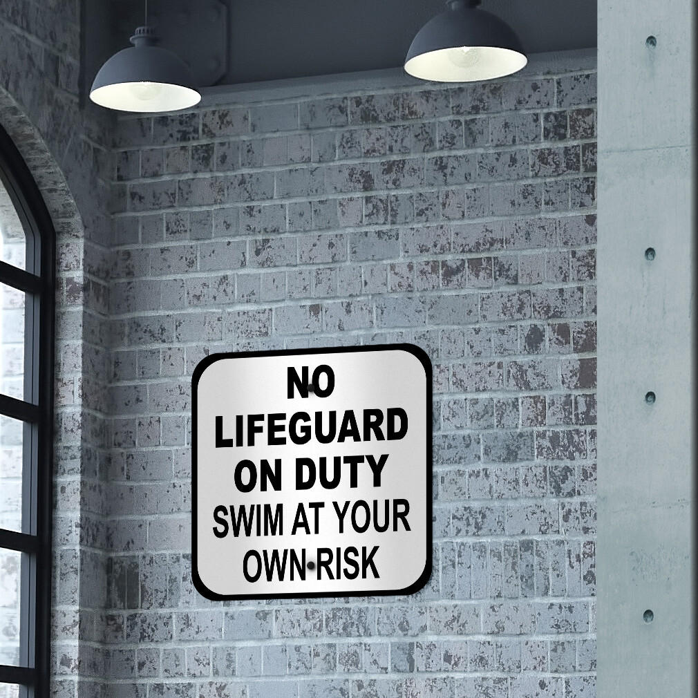 Aluminum Square Metal Sign No Lifeguard Caution Weatherproof Street