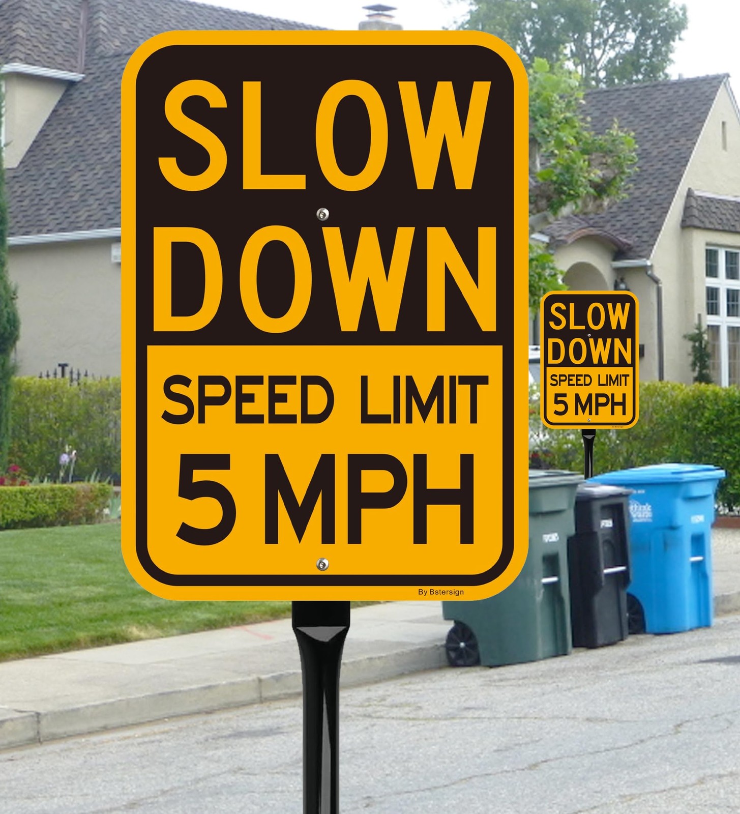 2 PCS Slow Down Speed Limit 5 MPH Sign 14×10&Prime; Aluminum With 36&Prime; Stake