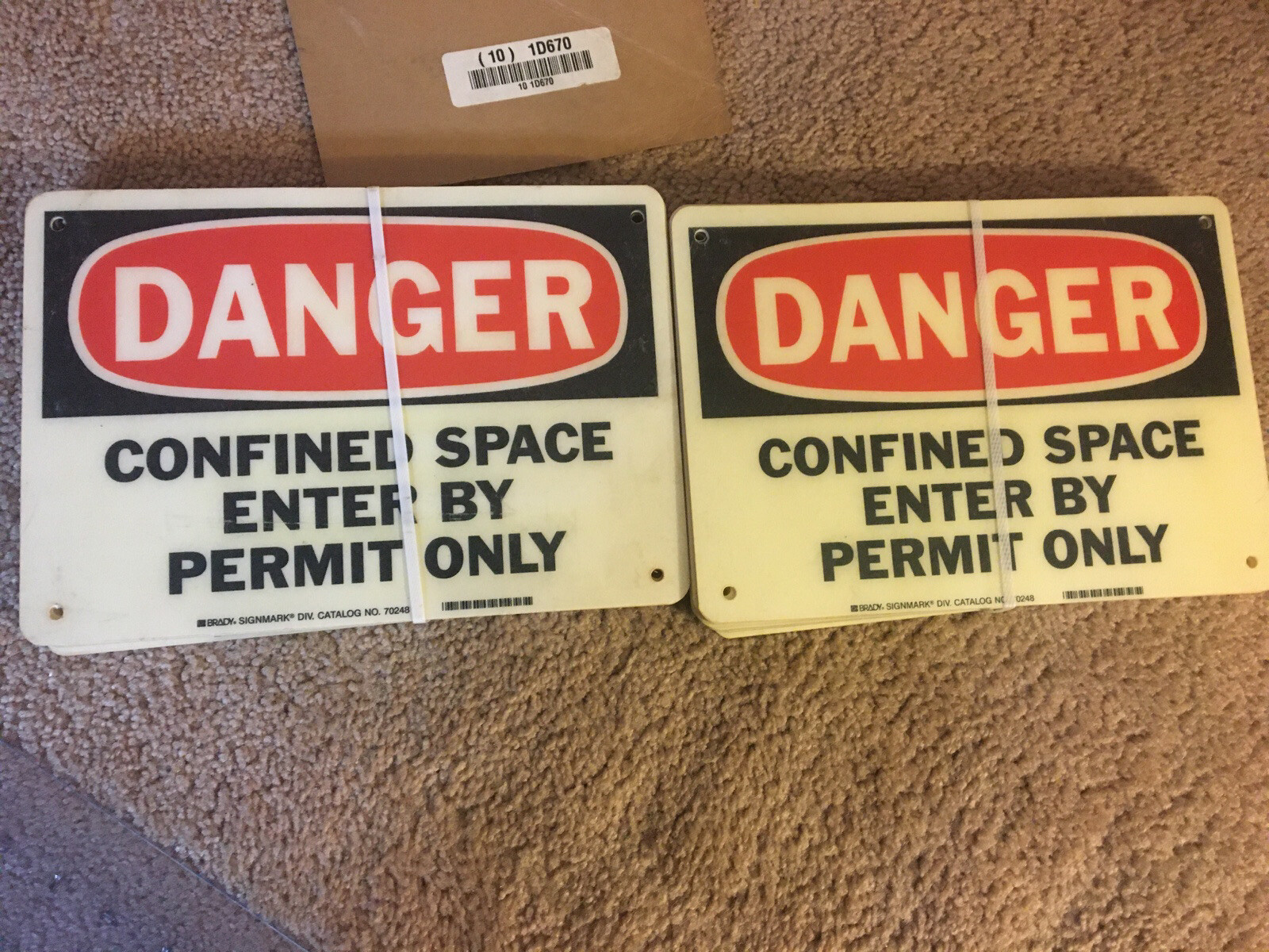 New package of 10. Brady Signmark Danger Confined Space 10”x7” fiberglass