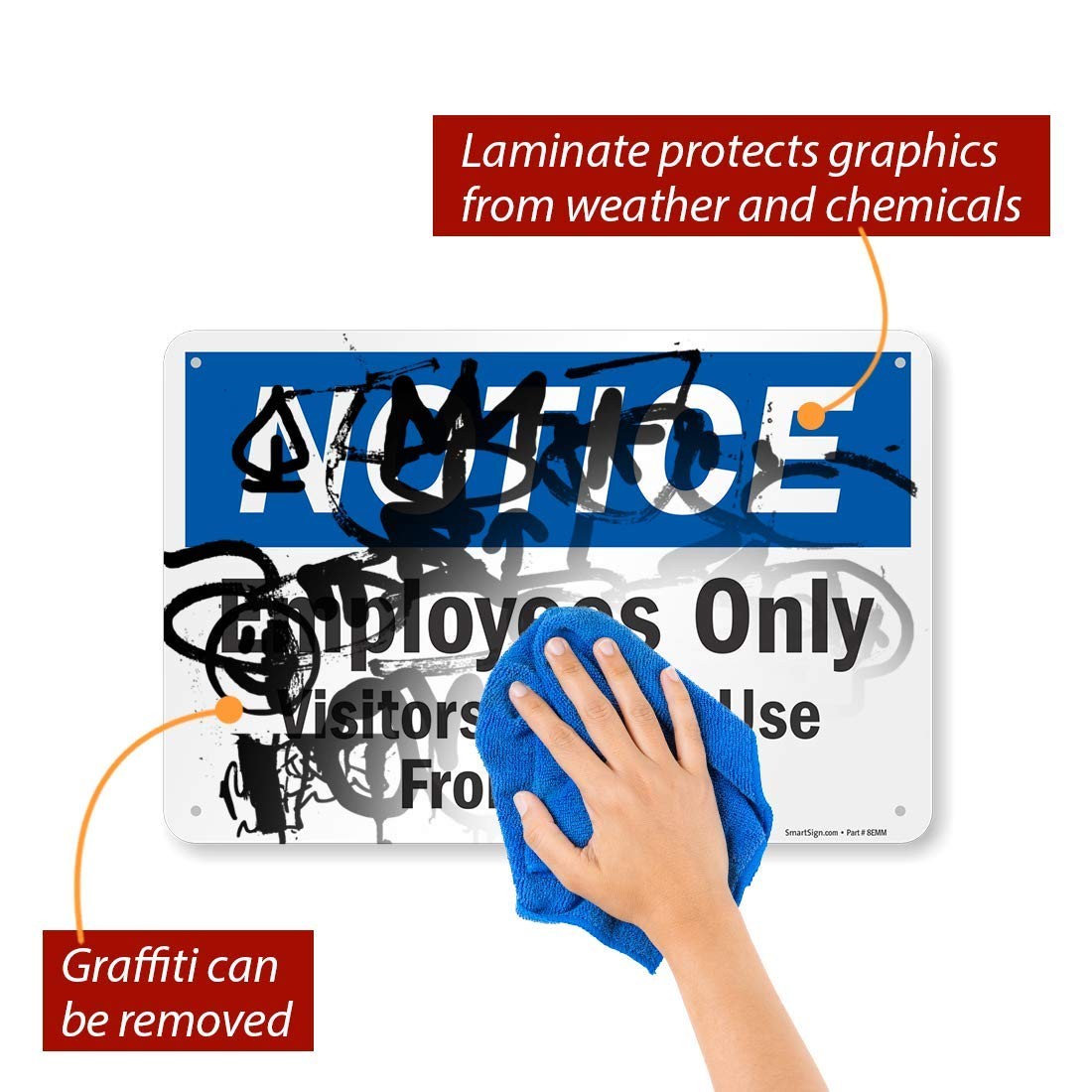 Notice Employees Only Visitors Use Front Door Aluminum Sign 12×18 Inch