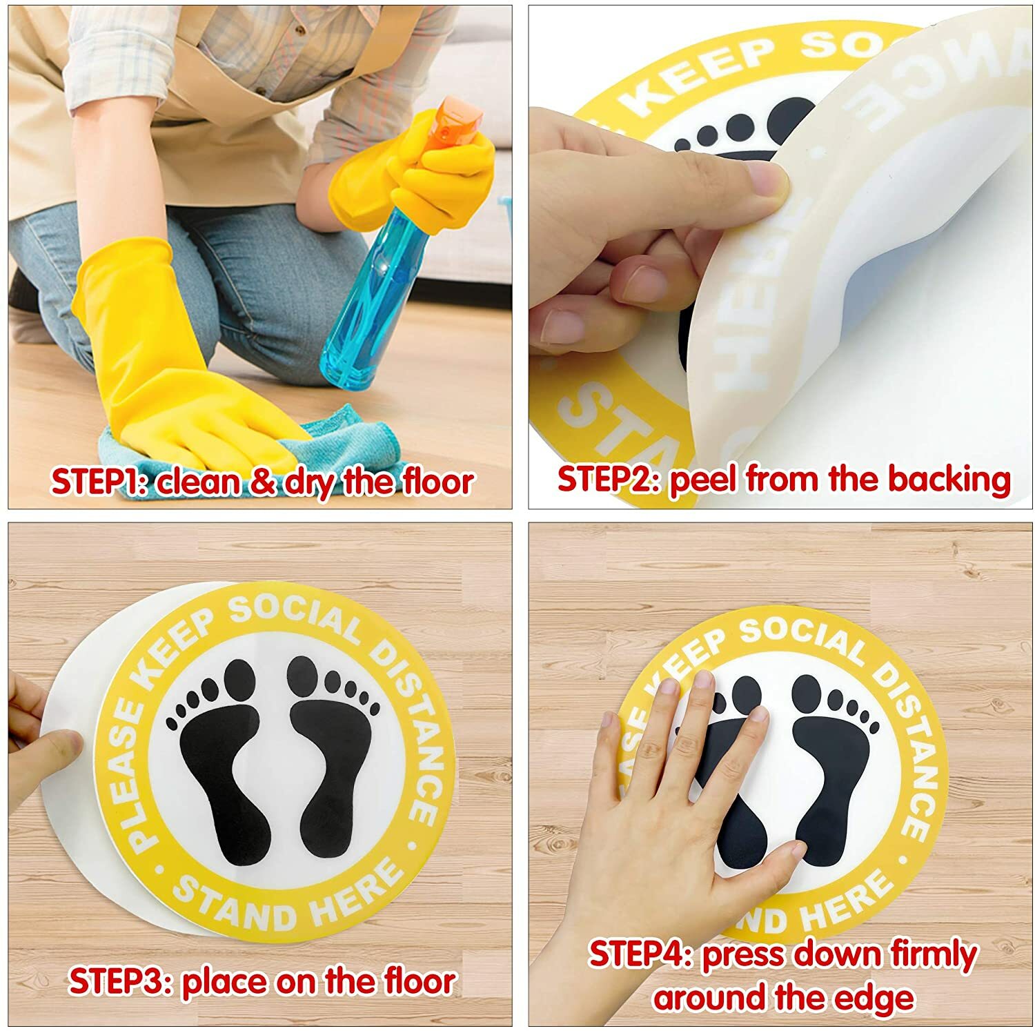 30 PACK Social Distancing Floor Decals Sticker PLEASE SOCIAL DISTANCE STAND HERE