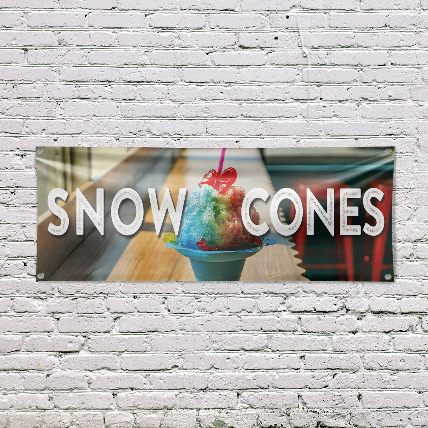Snow Cones 13 oz Vinyl Banner Sign with Metal Grommets Heavy-Duty Single-Sided