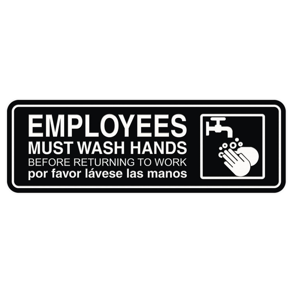 Employees Must Wash Hands Sign Door Wall Mount Restroom Hygiene Black Medium