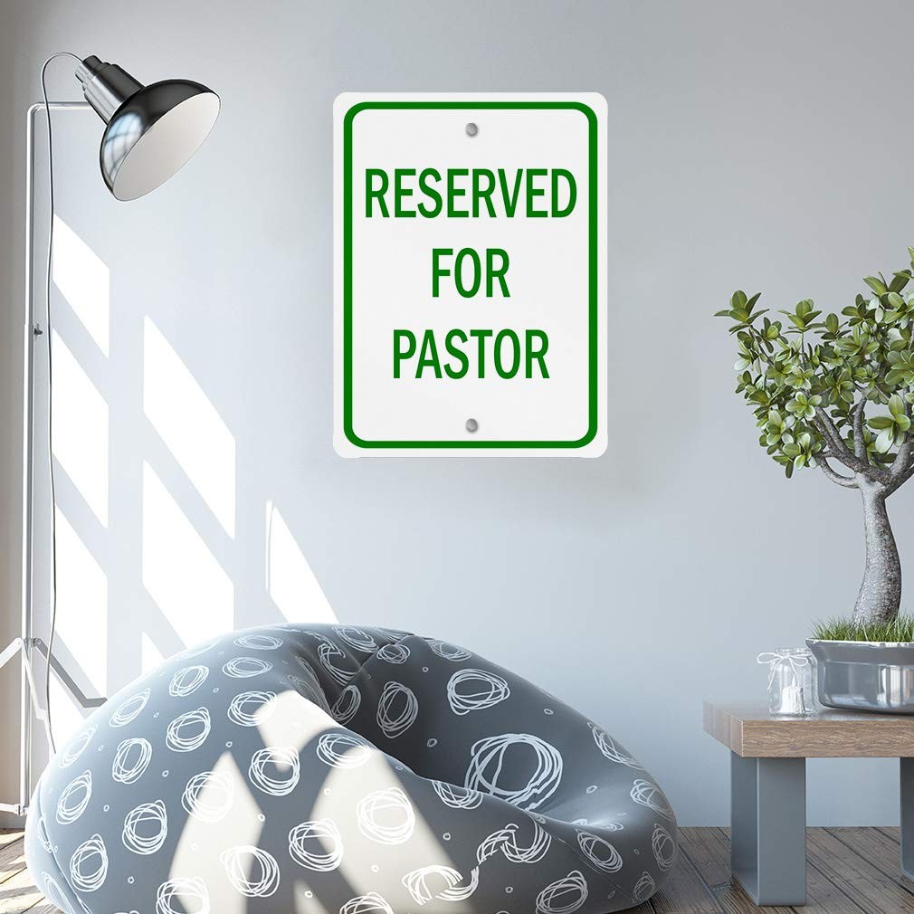 Reserved For Pastor Green Metal Sign 9×12 Inches Weatherproof Street