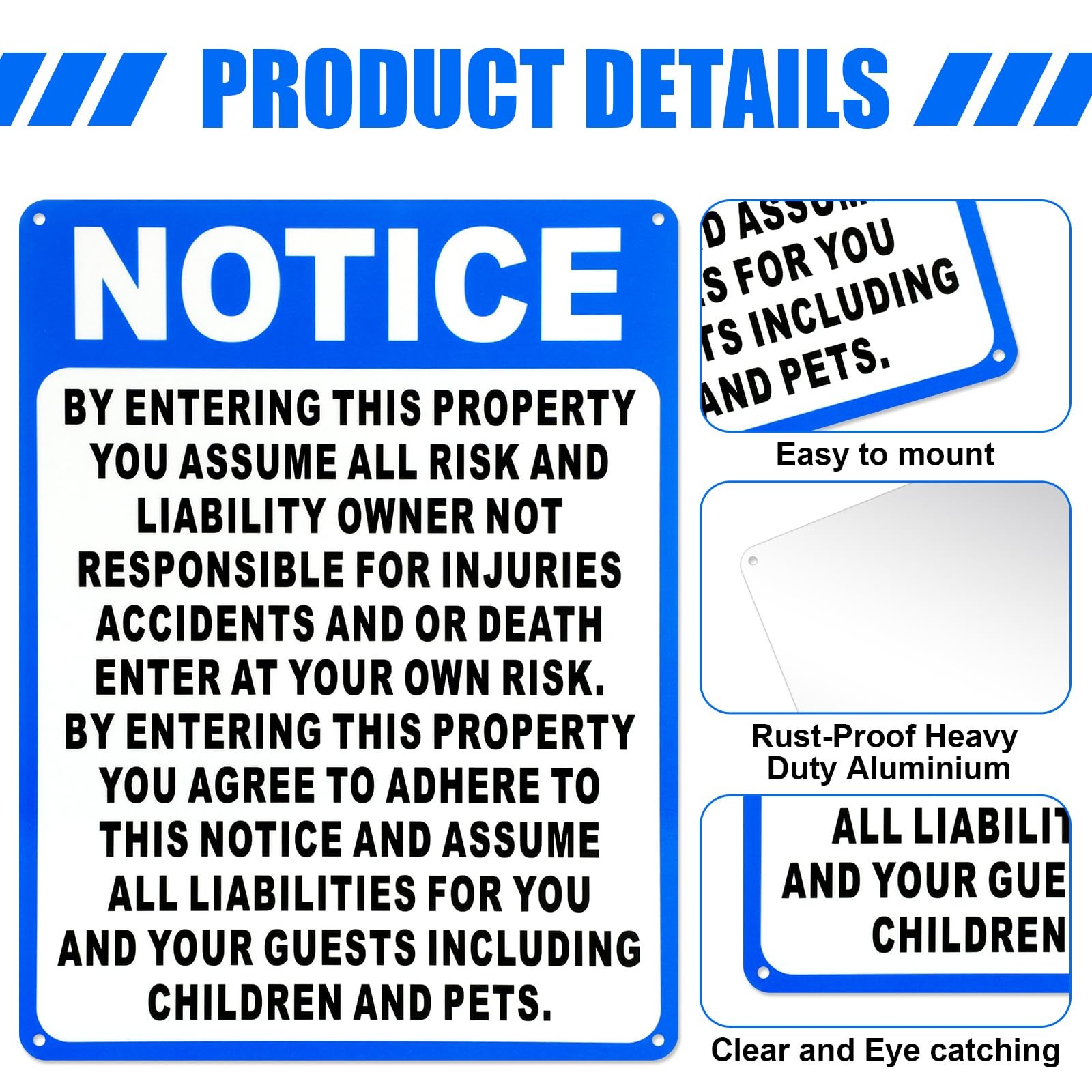 Warning Sign Aluminum Enter at Your Own Risk 9 x 12 Inches 2 Pcs