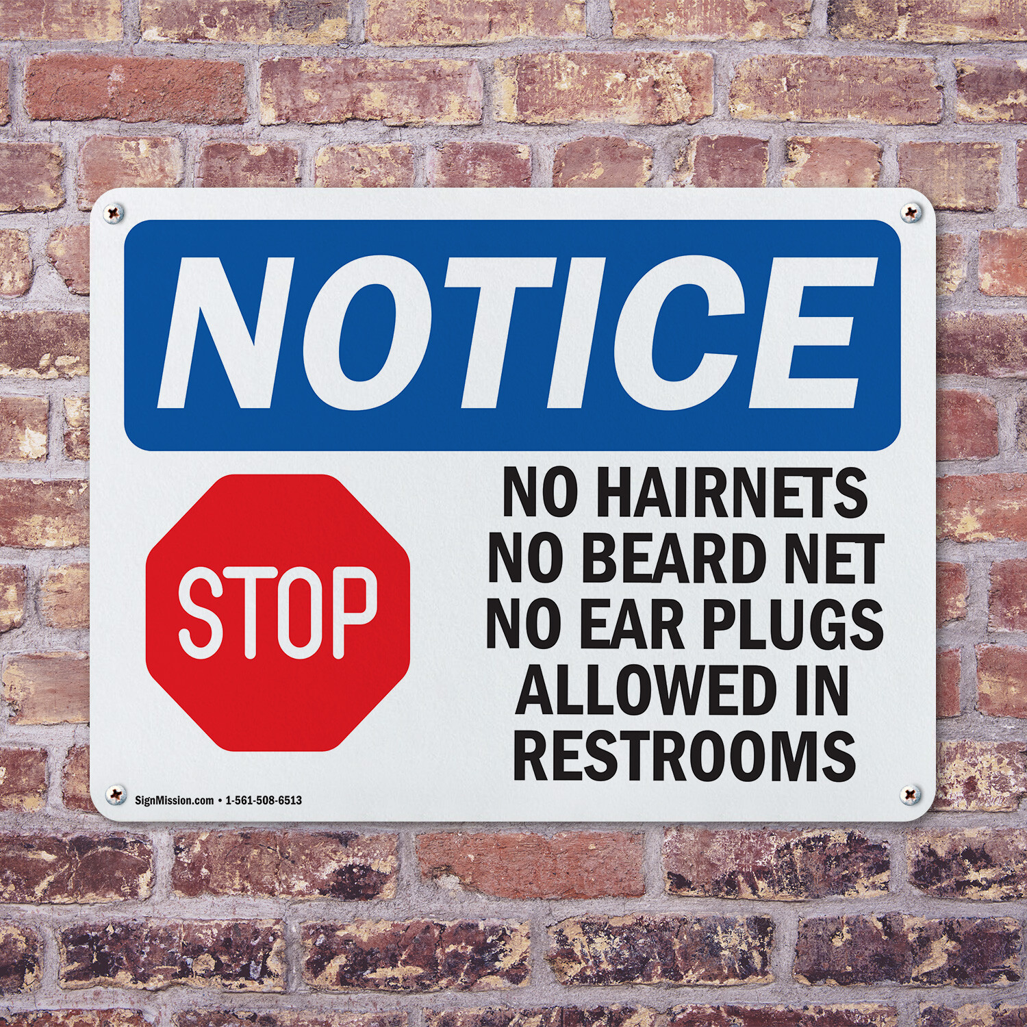 (2 Pack) No Hairnets No Beard Nets No OSHA Notice Sign Decal Metal Plastic