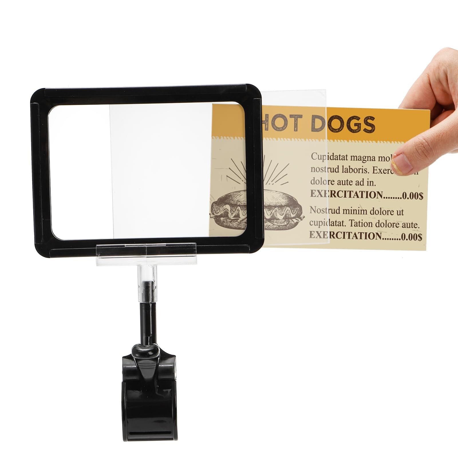 ZOOFOX 10 Pack Acrylic Sign Holder with Clamp, Rotating Clip Pop Swivel Black