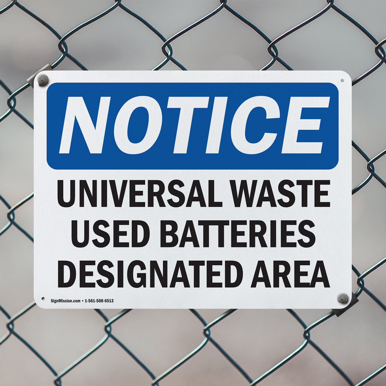 (2 Pack) Universal Waste Used Batteries Designated Area OSHA Notice Sign Decal