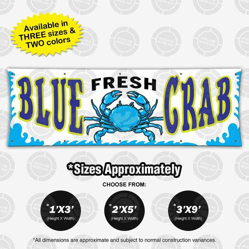 FRESH BLUE Crab Banner Food Restaurant Open Sign Shop Display Colorful Vinyl Cod